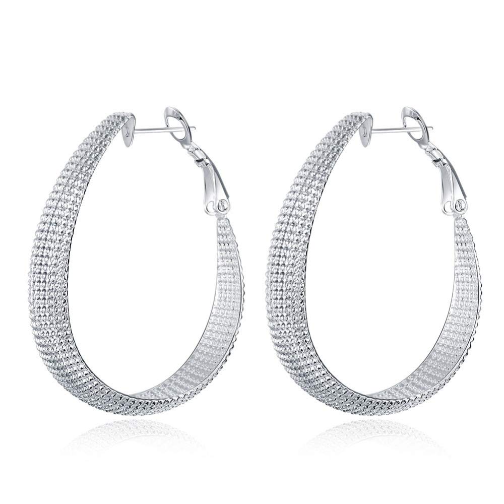 925 Sterling Silver Oval Mesh Band Hoop Earrings for Women - Elegant Dainty Everyday Jewelry Gift for Her - Perfect for Parties, Dating & Office Wear