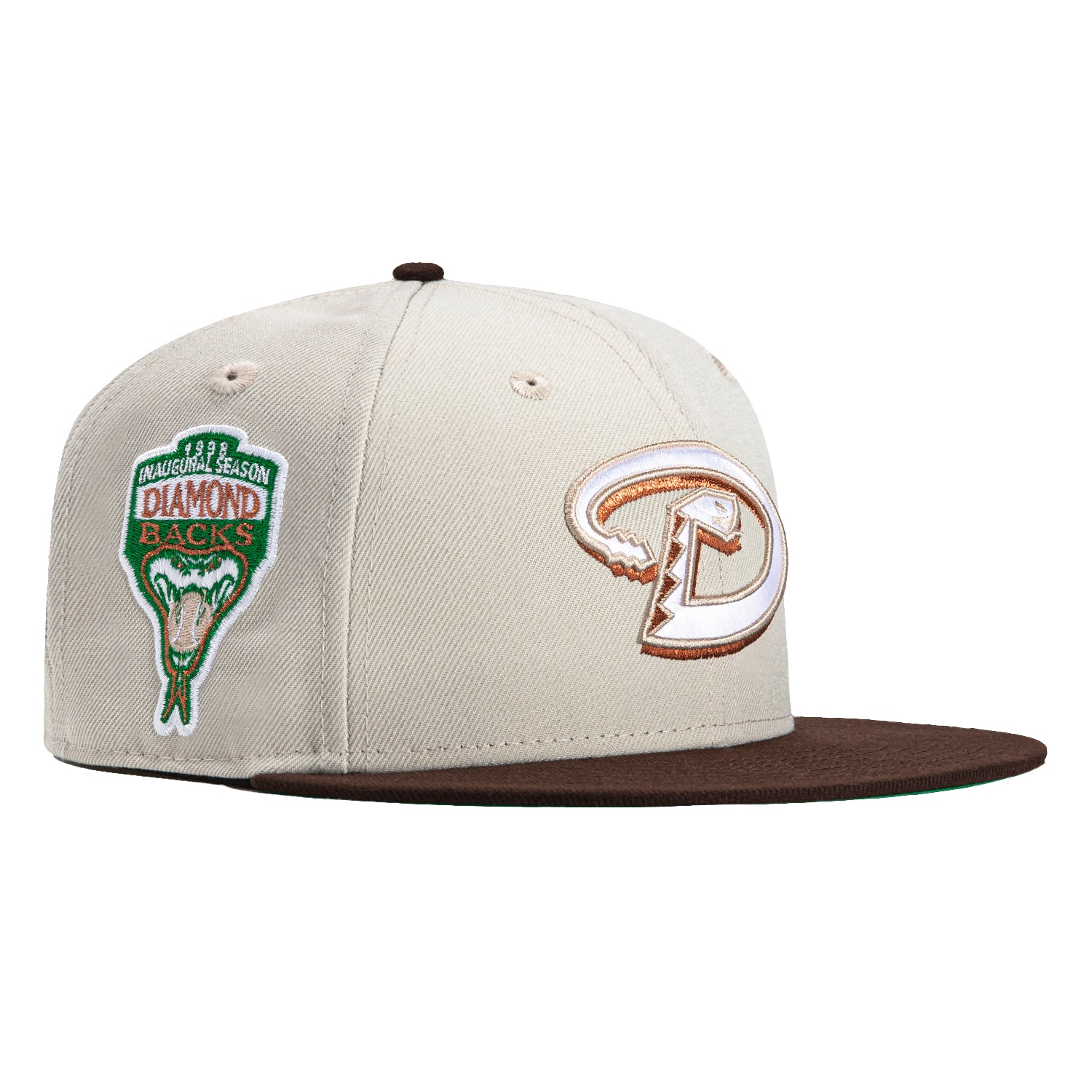 New Era 59Fifty Arizona Diamondbacks Inaugural Patch Snapback Hat - Stone, Brown, Metallic Copper - Official MLB Baseball Cap for Men & Women - Perfect for Games, Collecting & Streetwear Fashion