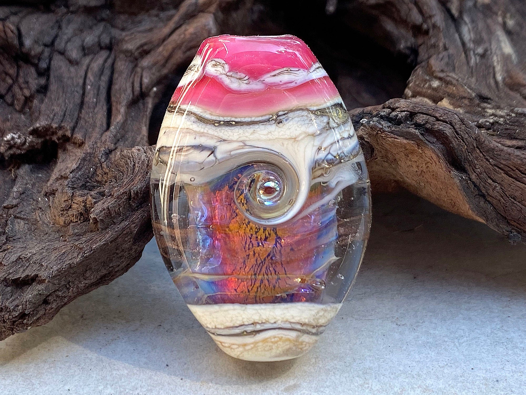 Natural Pink Fire Opal Organic Lampwork Focal Bead for Jewelry Making - Handmade Glass Bead for Necklaces, Bracelets & DIY Crafts - Perfect for Bohemian & Artisan Designs