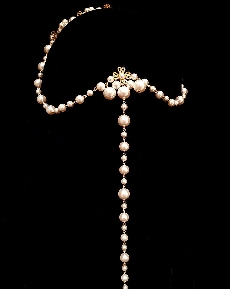 Elegant Bridal Headpiece - Pearl Antique Band with Pearl Drape | Kezani Paros Collection | Perfect for Weddings, Prom & Special Occasions