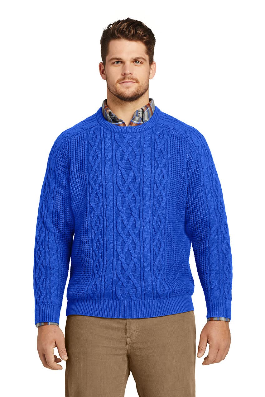 Lands' End Men's Lighthouse Cable Waffle Crewneck Sweater - Warm Knit Pullover for Casual Winter Wear, Office & Outdoor Activities