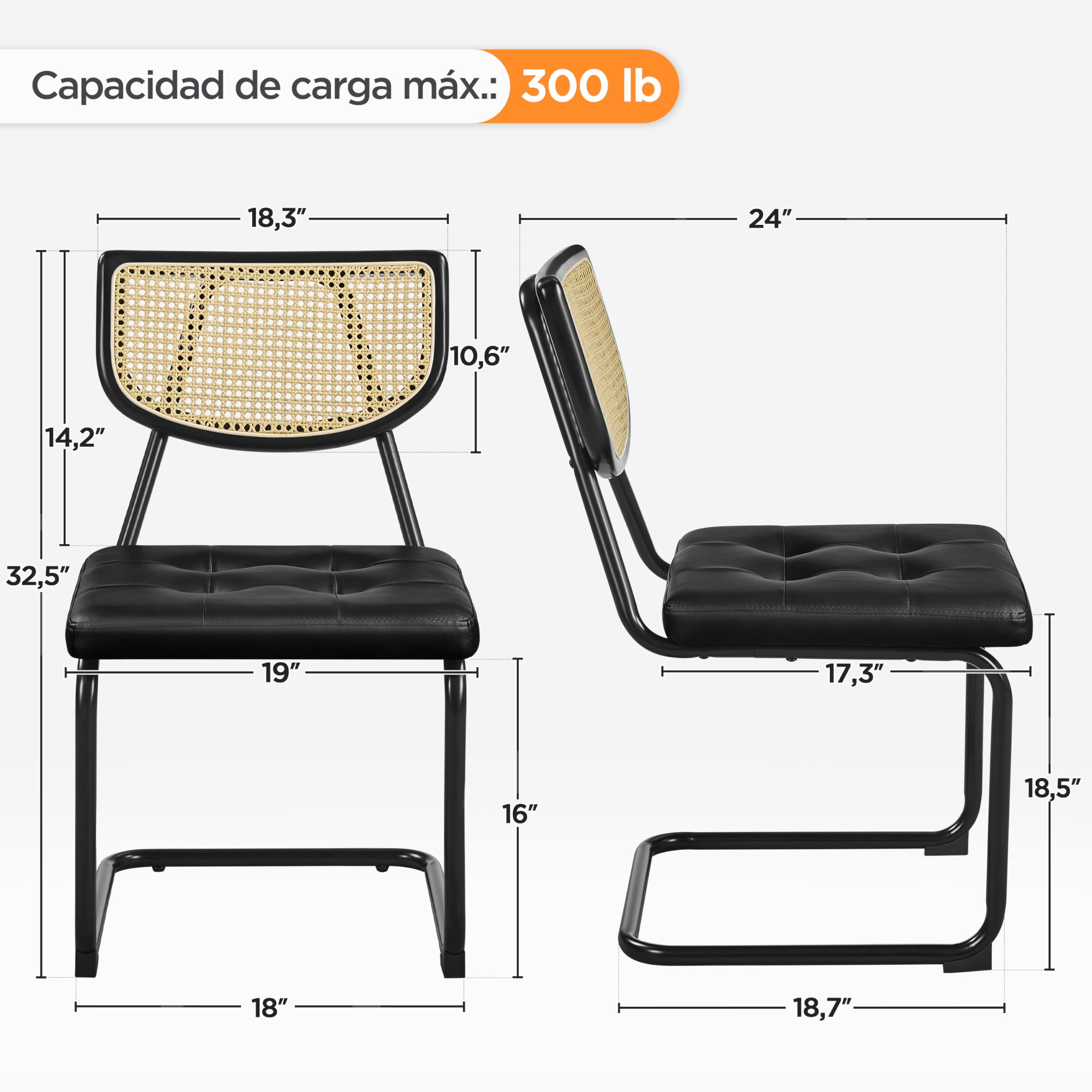 Yaheetech 4-Piece Rattan Dining Chair Set - Mid Century Modern Kitchen Chairs with Metal Legs & Upholstered Faux Leather Seat - Black Dining Room Chairs for Home, Kitchen, Living Room - Perfect for Indoor Dining, Entertaining & Small Space Decor