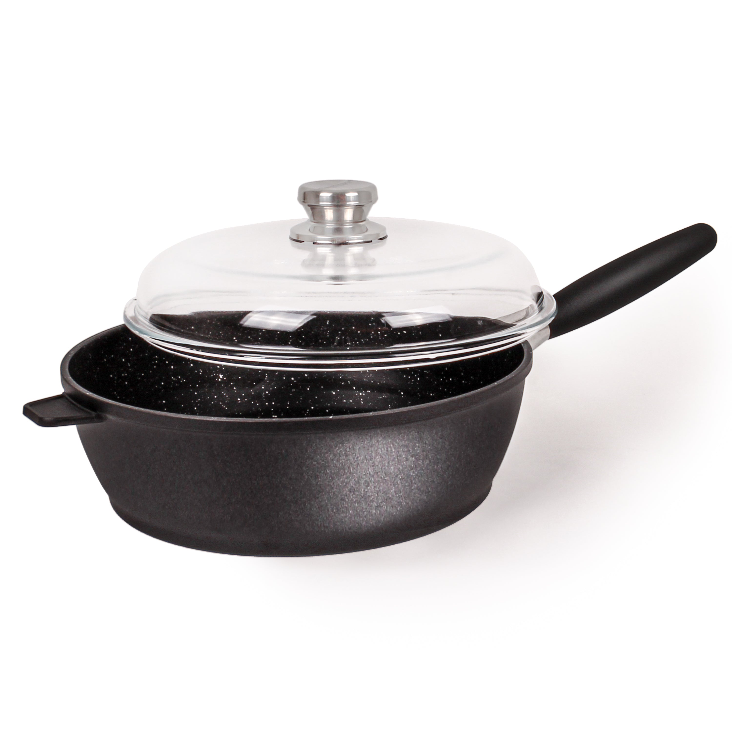 BergHOFF EuroCAST 9.5 Inch Cast Aluminum Non-Stick Saute Pan with Glass Lid - Perfect for Sautéing, Frying & Simmering - Ideal for Home Cooking & Professional Kitchens
