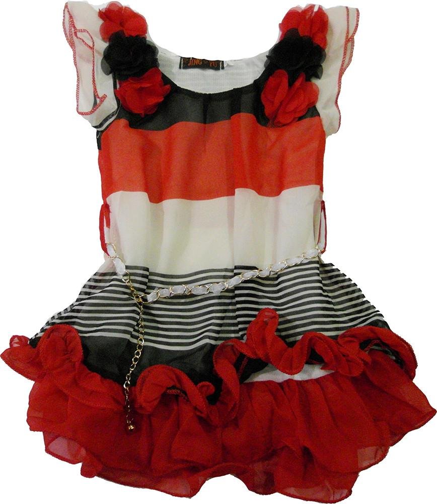 Girl's Red White Black Chiffon Dress - Elegant Party Dress for Kids, Birthday, Holiday & Special Occasions | Lightweight & Comfortable Summer Outfit