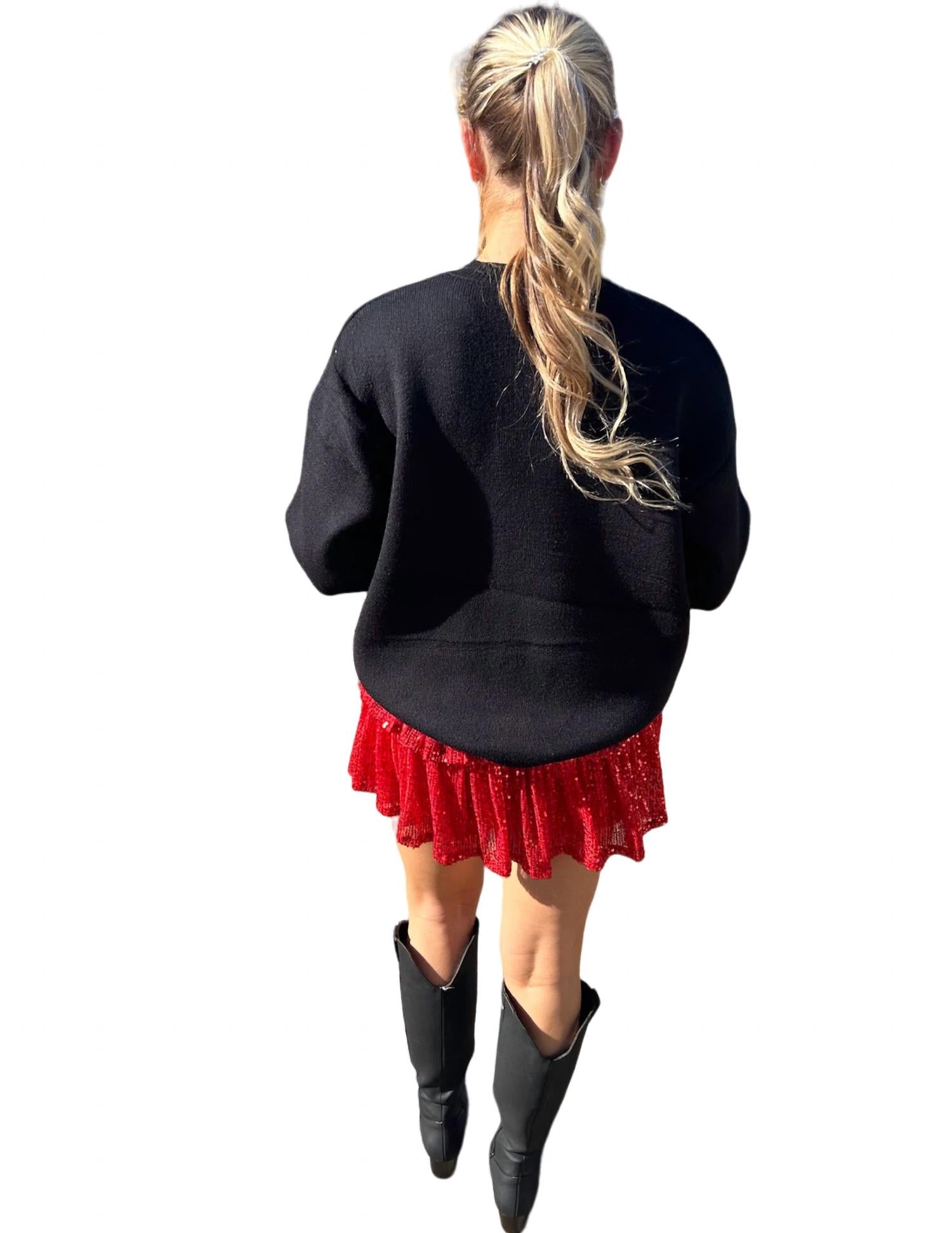 Festive Merry Letter Christmas Sweater - Black Holiday Pullover for Xmas Parties, Family Gatherings & Ugly Sweater Contests