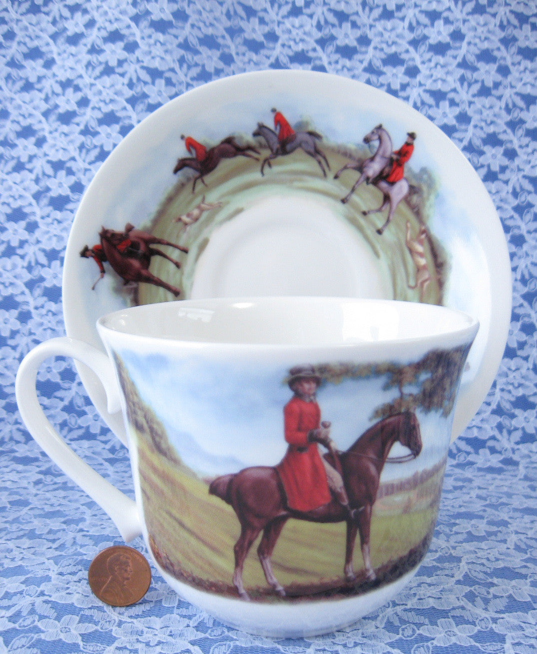 Roy Kirkham Tally Ho English Bone China Breakfast Cup and Saucer Set with Hunting Scenes - Perfect for Morning Tea, English Breakfast, and Elegant Table Settings