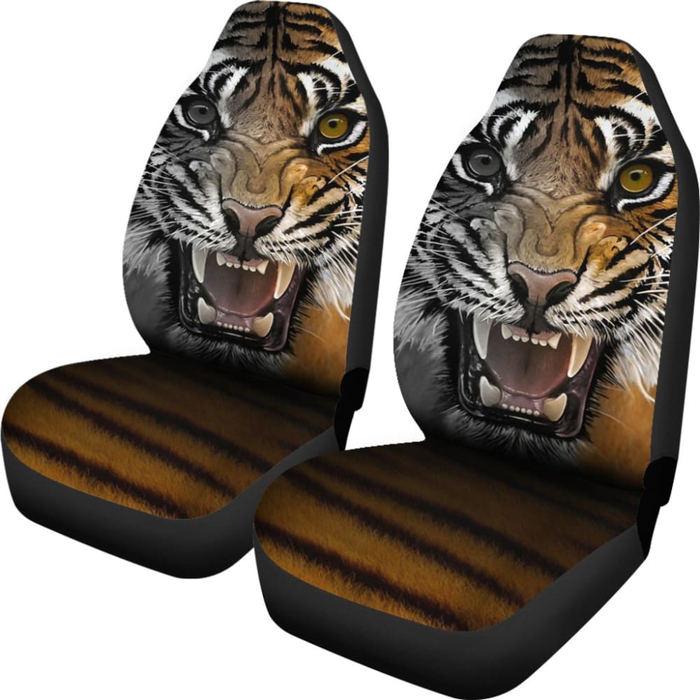 Angry Tiger Roaring Car Seat Covers 212204 - Premium Universal Fit for Cars, Trucks & SUVs - Wild Animal Print Auto Accessories for Stylish Protection