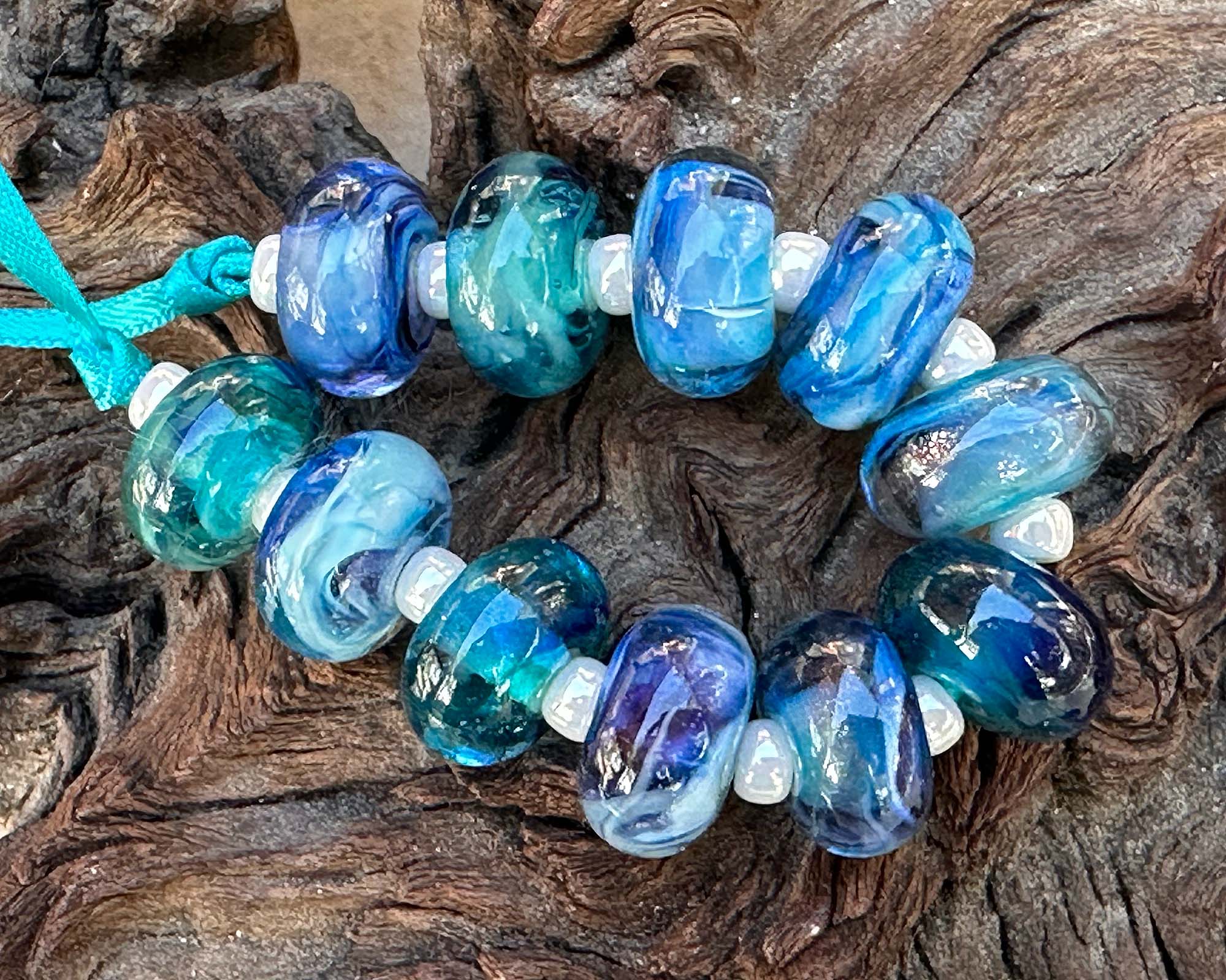 11pcs Blue Lampwork Glass Beads Set for Jewelry Making - Handmade Orphan Beads DIY Craft Supplies - Perfect for Necklaces, Bracelets & Earrings