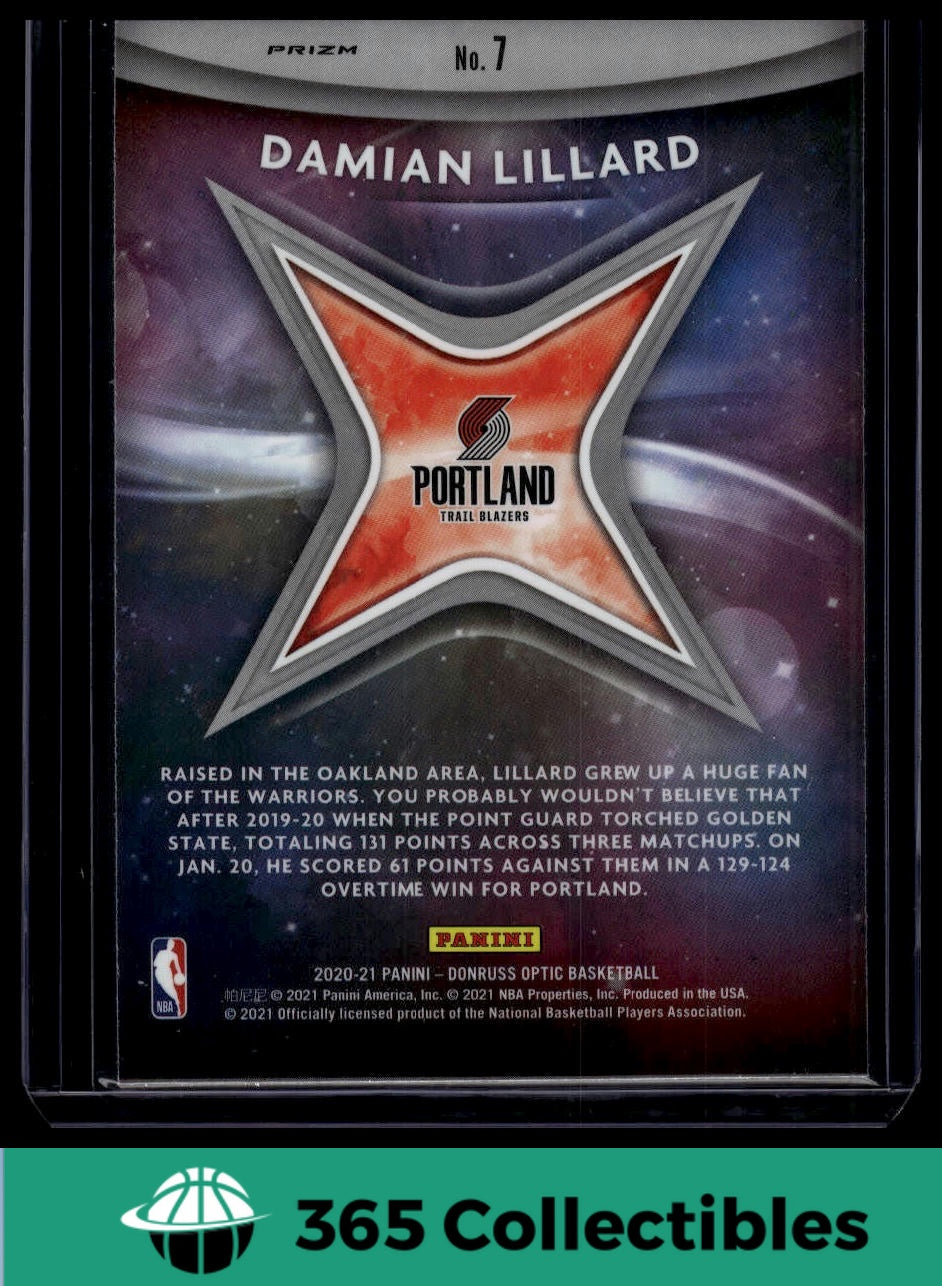 2020-21 Panini Optic Damian Lillard Prizm #7 Basketball Card - Portland Trail Blazers NBA Collectible - Perfect for Sports Memorabilia Collections & Fan Gifts
