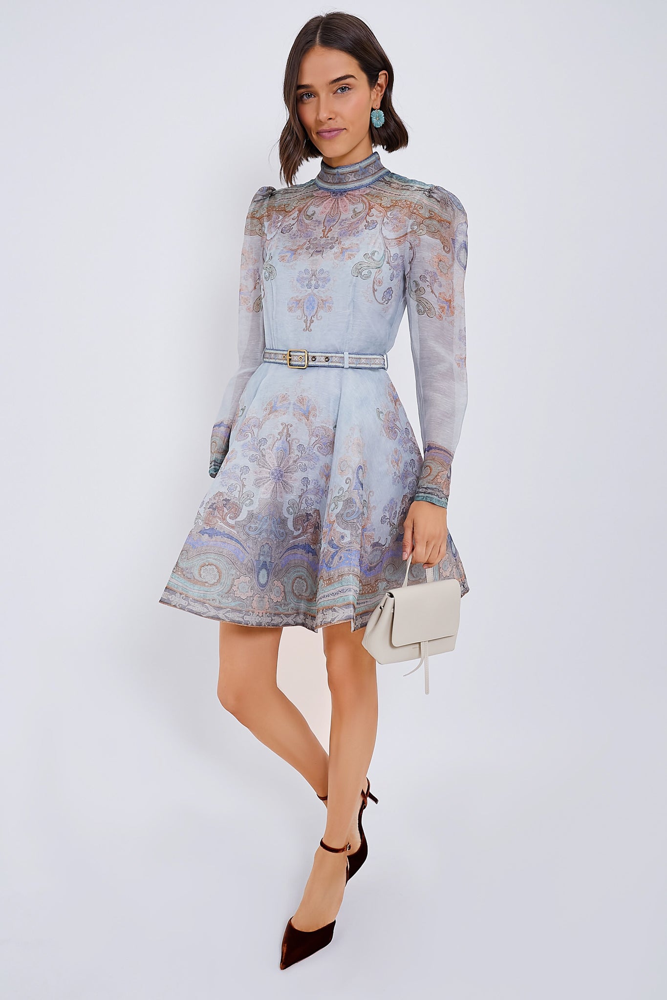 Blue Paisley Print Eden Belted Mini Dress - Flowy Summer Party Dress for Women, Perfect for Weddings, Cocktails & Date Nights