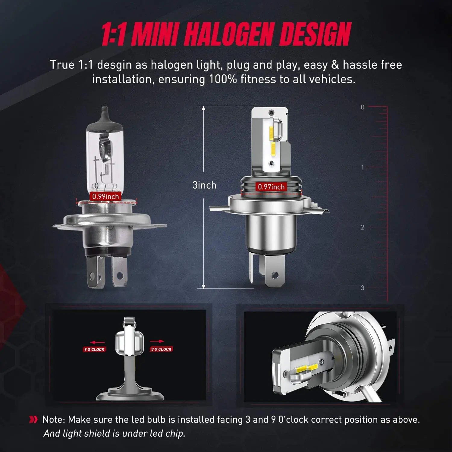 Nilight 20035H NIXMEN H4/HS1 LED Motorcycle Headlight Bulb - 6000K White, 9003 HB2 Hi/Lo Beam Conversion Kit with CSP Chips - High Brightness LED Headlamp for Harley, Honda, Yamaha, Kawasaki & More - Perfect for Night Riding & Off-Road Adventures