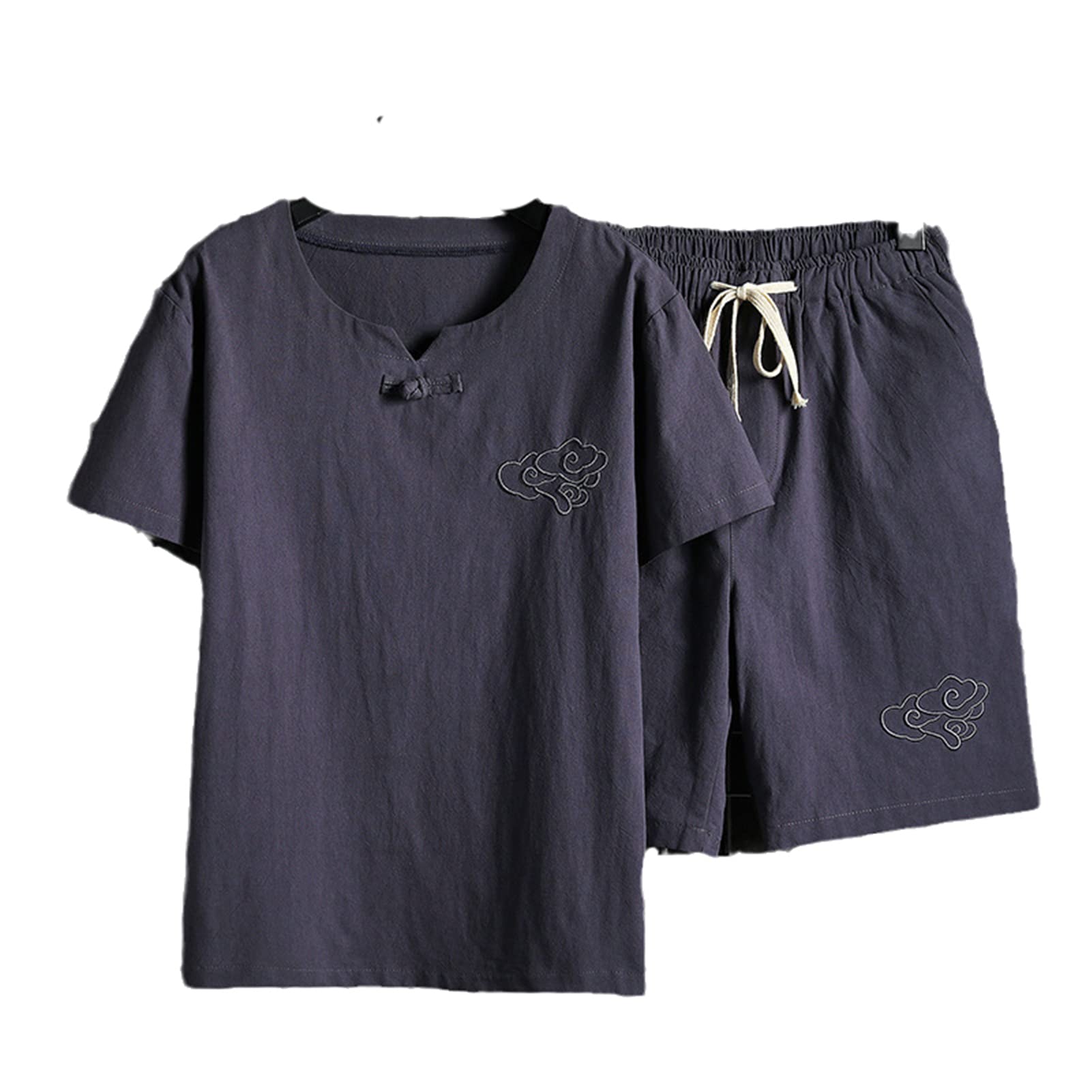 Men's Summer Linen Shirt & Shorts Set - Breathable Cotton Streetwear Outfit, Solid Color Short Sleeve T-Shirt & Shorts Combo | Perfect for Beach Vacation, Casual Outings & Summer Travel