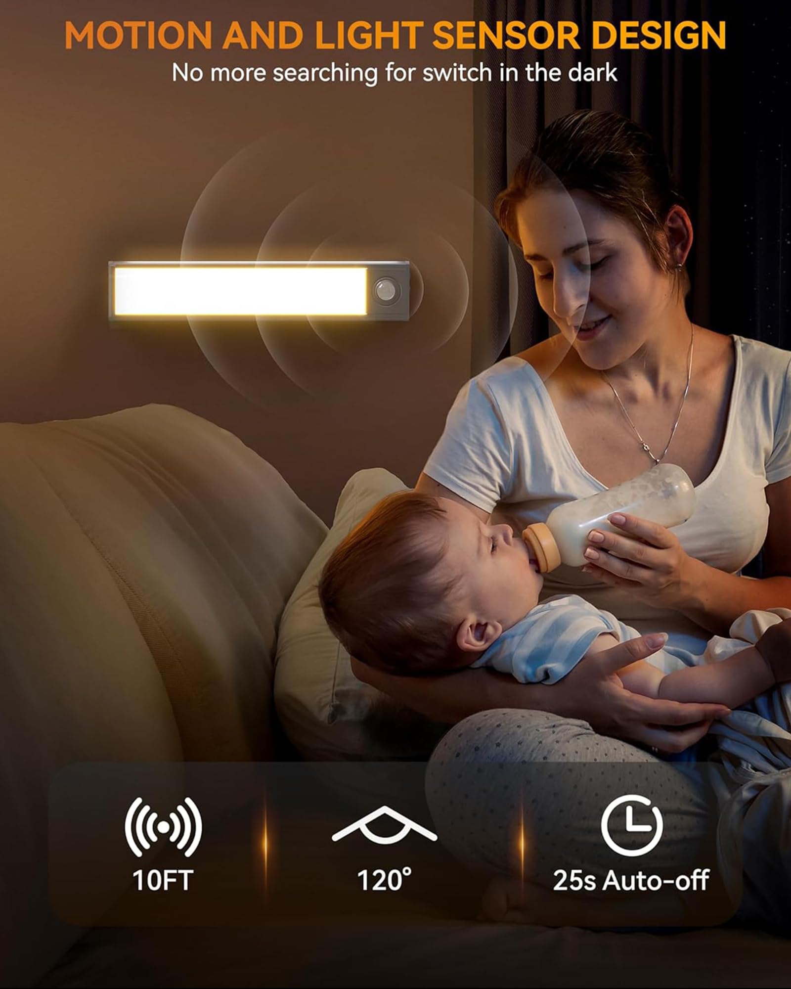 3 Pack Wireless Under Cabinet Lighting with Motion Sensor - Dimmable LED Closet Lights, 3 Color Modes & 2000mAh Rechargeable Battery, Magnetic Kitchen Counter Lights for Pantry, Wardrobe, Stairs, Garage (Indoor Use)