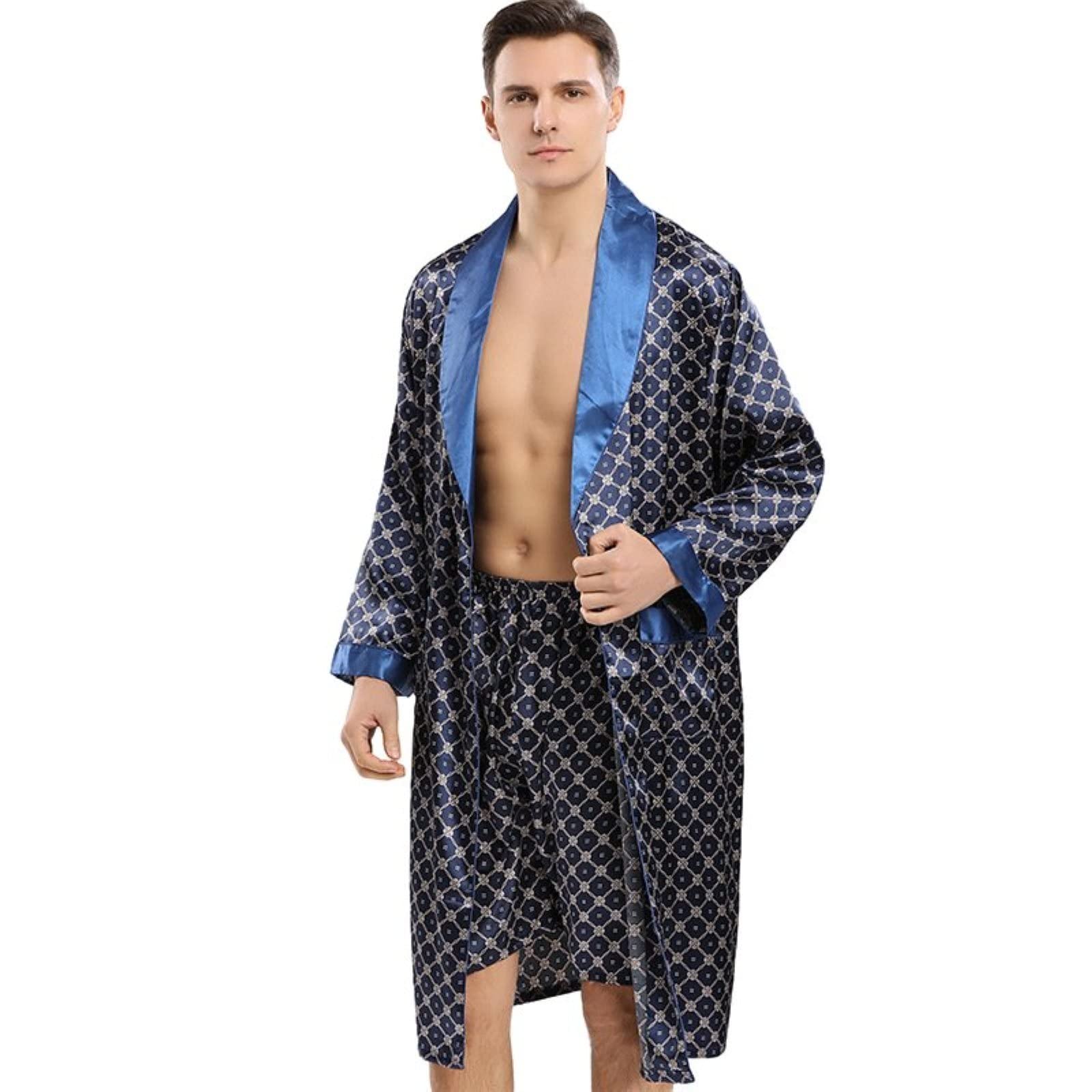 Men's Silk Pajama Set - Long Sleeve Two-Piece Nightwear for Spring & Summer | Comfortable Sleepwear for Home & Travel
