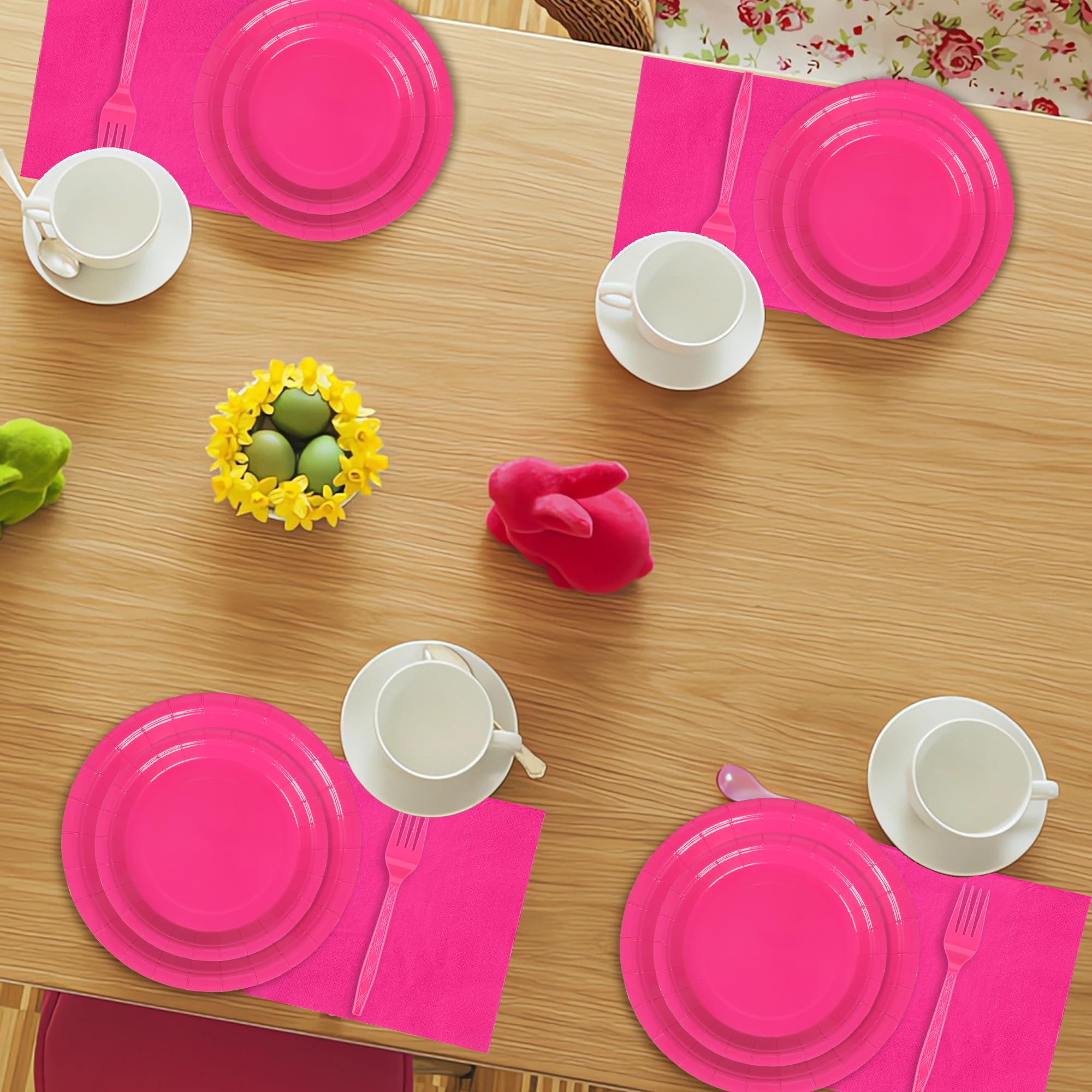 100-Pack Hot Pink Disposable Paper Plates & Napkins Set - Elegant Party Tableware for Weddings, Birthdays, Bridal & Baby Showers - Serves 25 Guests (Perfect for Indoor/Outdoor Celebrations & Themed Events)