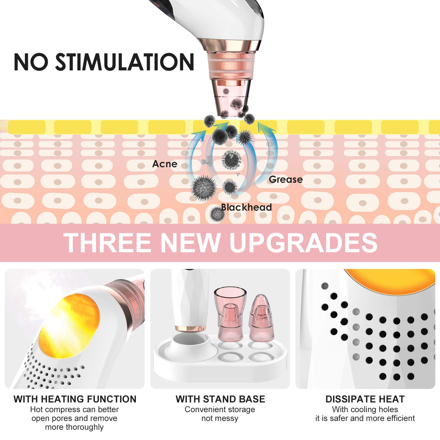 2021 Upgraded YONOY Blackhead Remover Vacuum - USB Rechargeable Pore Cleanser with Hot Compress, LCD Screen & Stand | Professional Facial Care Tool for Deep Cleansing & Skin Purifying at Home Spa