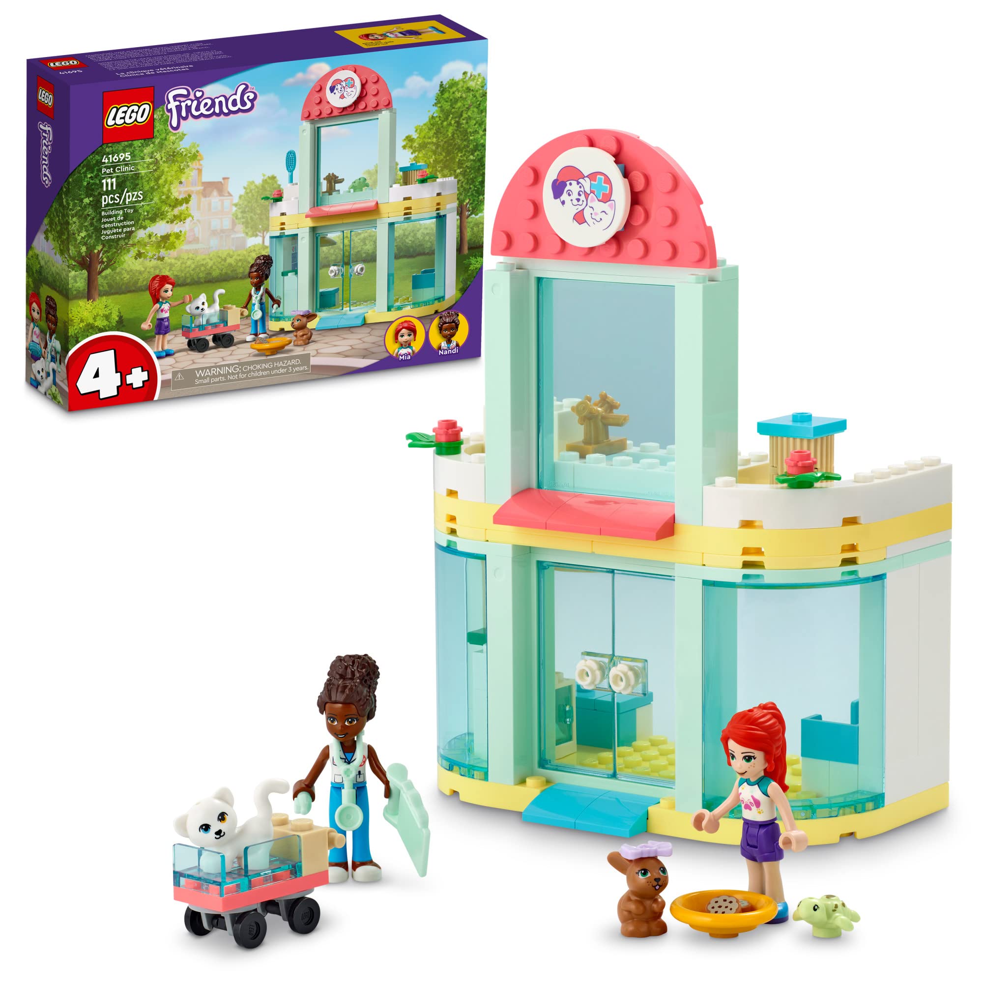 LEGO Friends Pet Clinic 41695 Building Kit with 2 Mini-Dolls, Cat & Rabbit Toys - 111 Piece Creative STEM Learning Gift for Kids Ages 4+ | Pretend Play Veterinary Set for Animal Lovers & Birthday Present for Girls & Boys