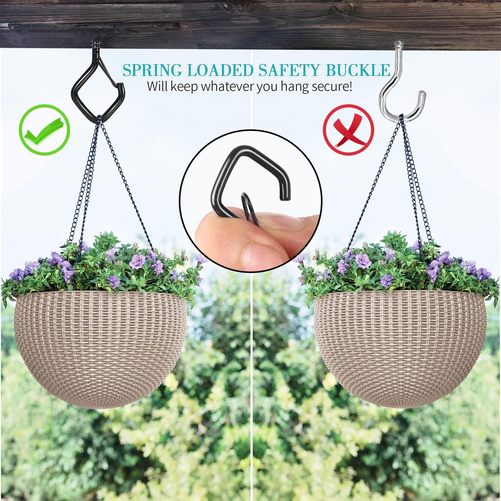 25pcs Black Screw Hooks for Hanging Outdoor String Lights - Heavy Duty Windproof Ceiling Hooks with Safety Buckle & Nut Driver (2.2 Inches) - Perfect for Plants, Christmas Lights, Patio Lights & Home Decor