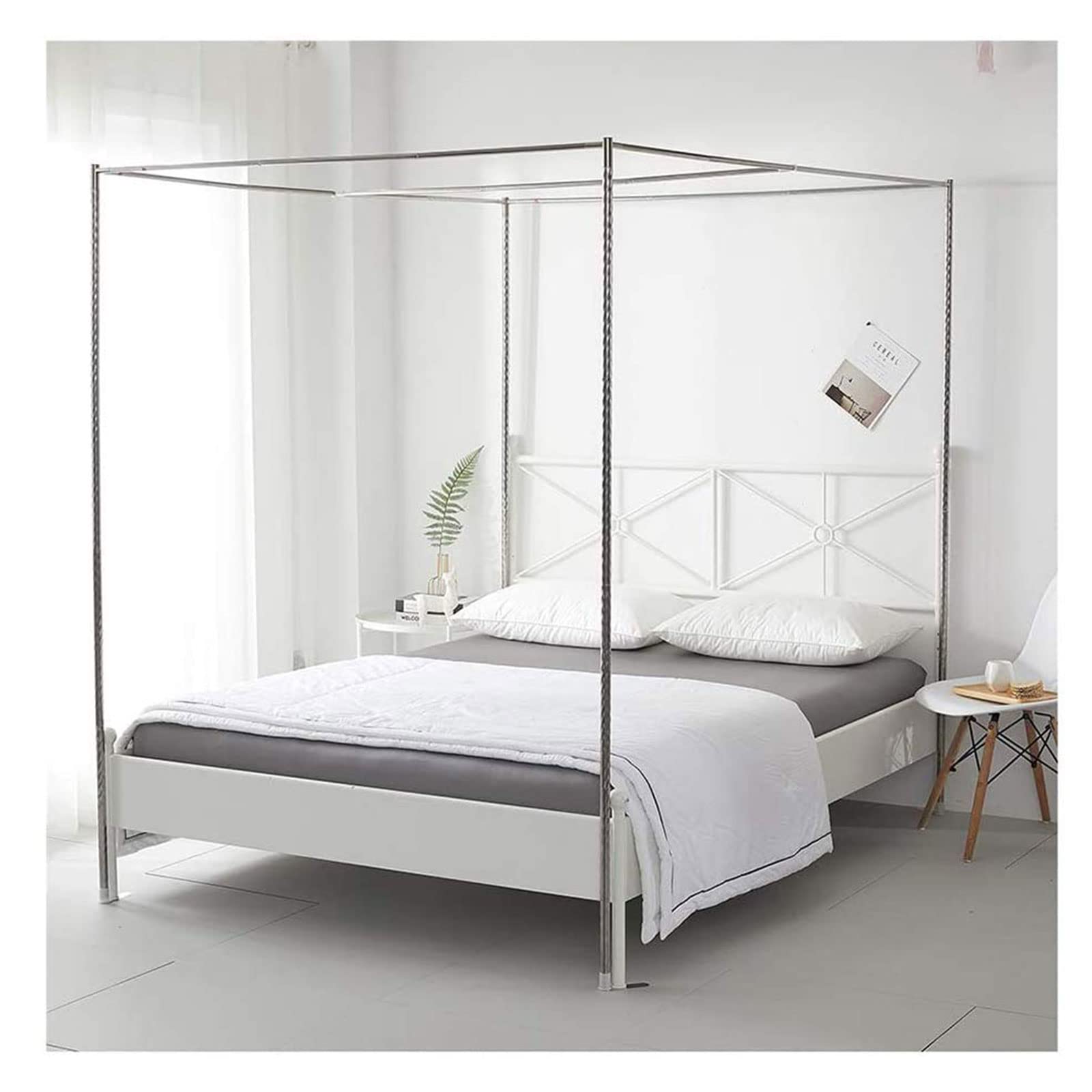 Stainless Steel Mosquito Net Pole Frame & Canopy Bed Bracket - 4 Corner Posts for Single/Double/King/Super King Size Beds | Durable Bed Canopy Support System for Outdoor Camping, Bedroom Decor & Mosquito Protection