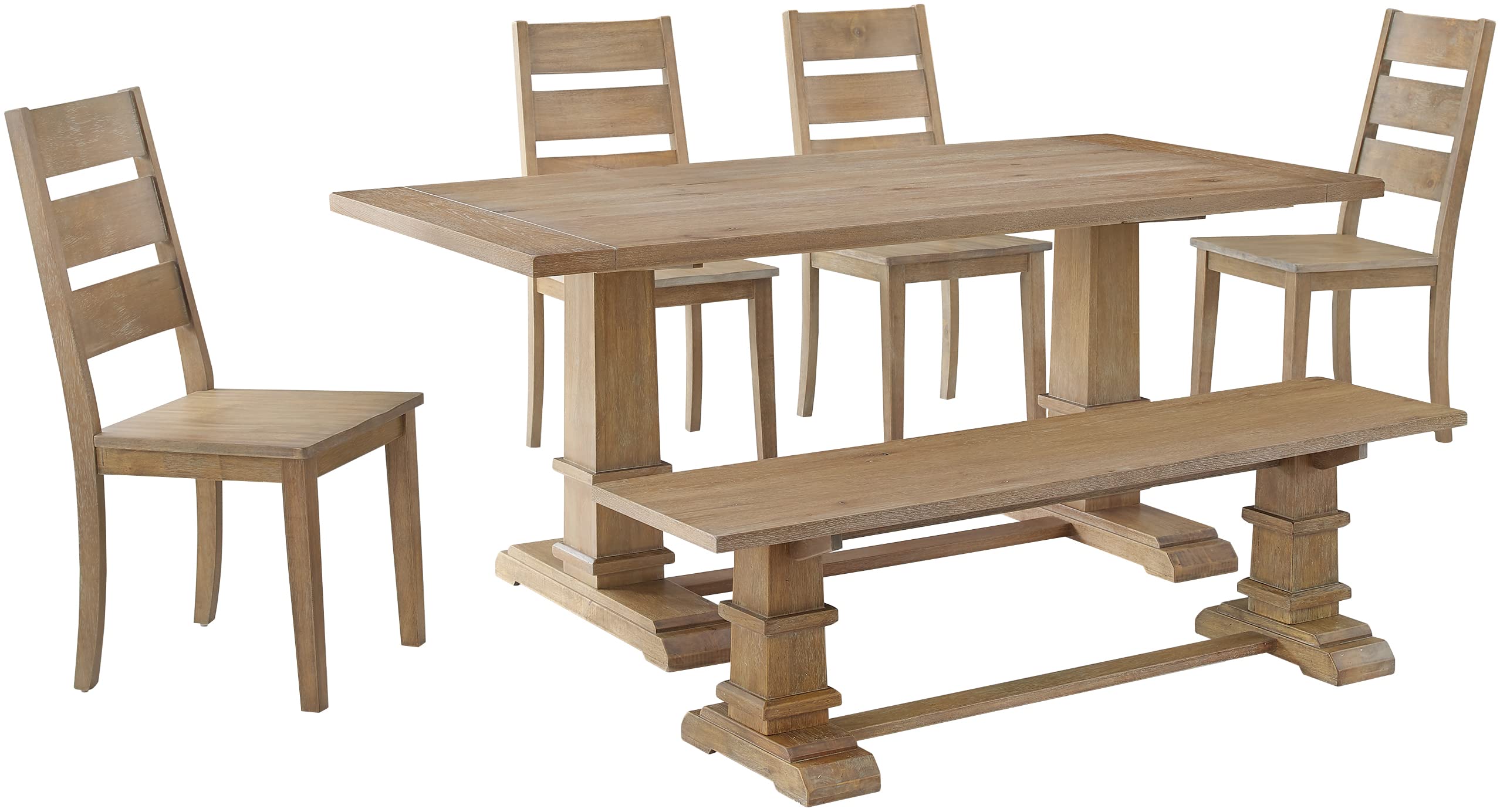 Crosley Furniture Joanna 6-Piece Modern Farmhouse Dining Table Set for 7 with 4 Ladderback Chairs and a Bench, Rustic Brown - Perfect for Family Dinners, Entertaining Guests & Farmhouse-Style Dining Rooms