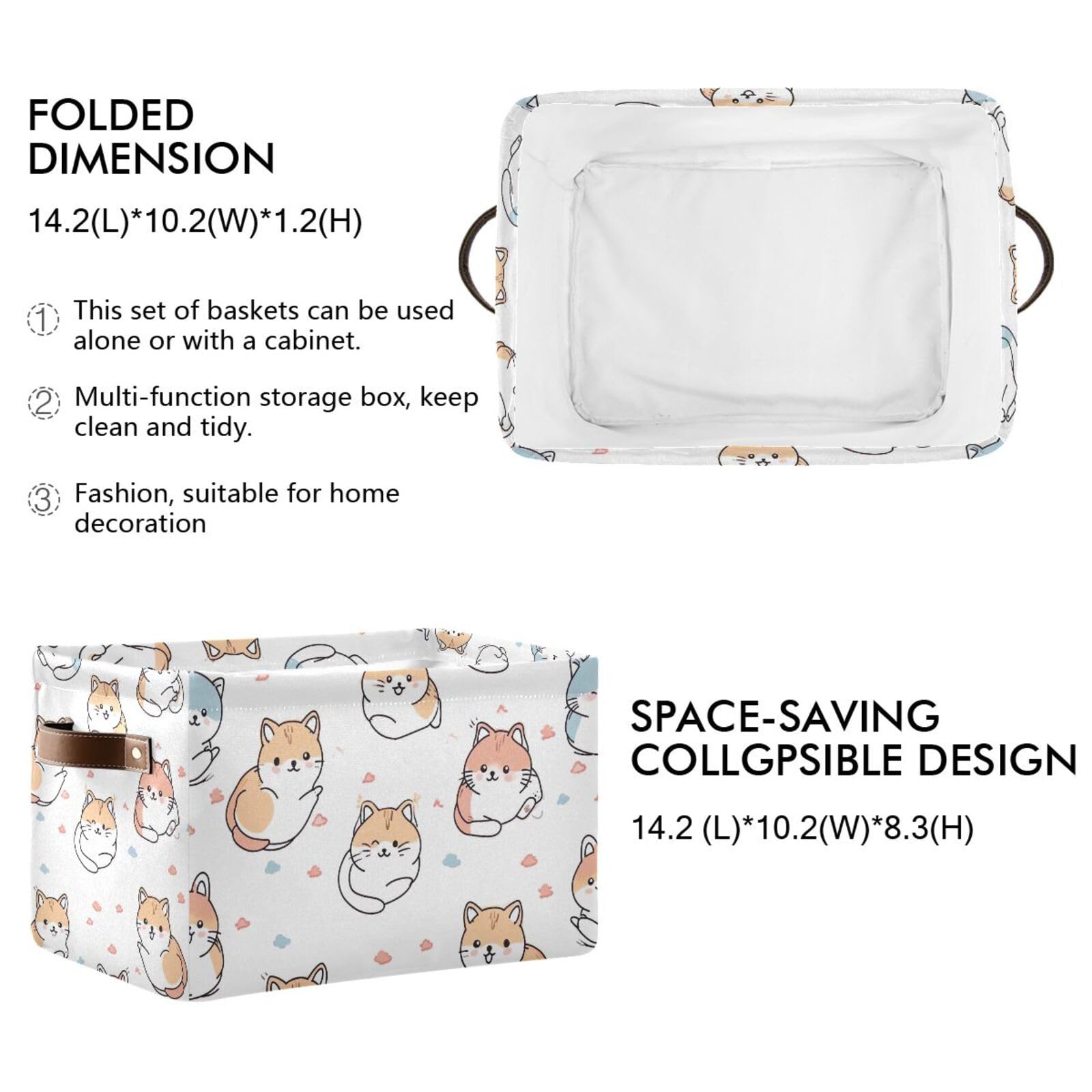 Foldable Canvas Storage Baskets with Handles - 2 Pack Rectangle Fabric Organizer Boxes for Clothes, Toys & Home Organization | Perfect for Bedroom, Closet, Office & Nursery Decor