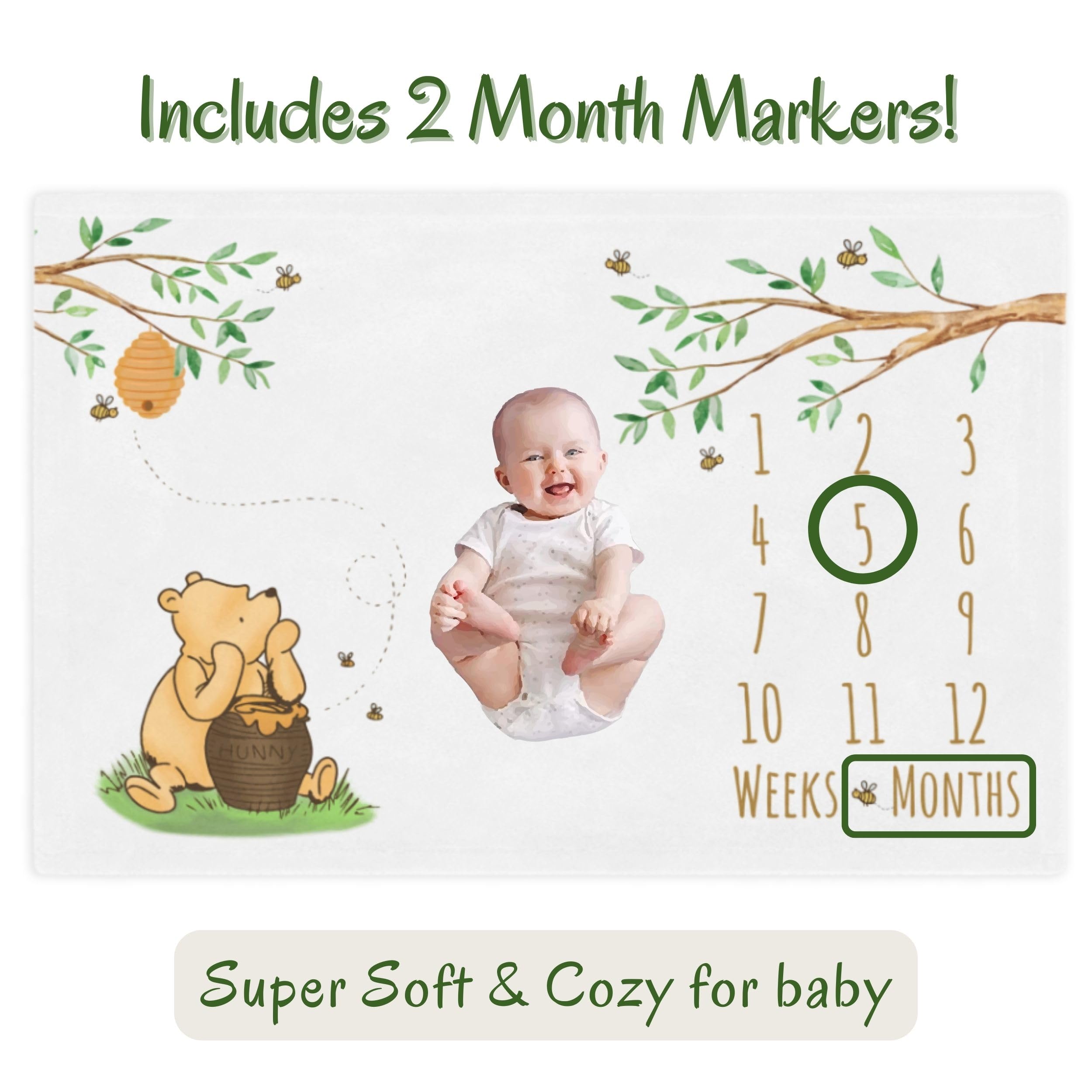 Winnie Bear Baby Milestone Blanket - Minky Fleece 60x40