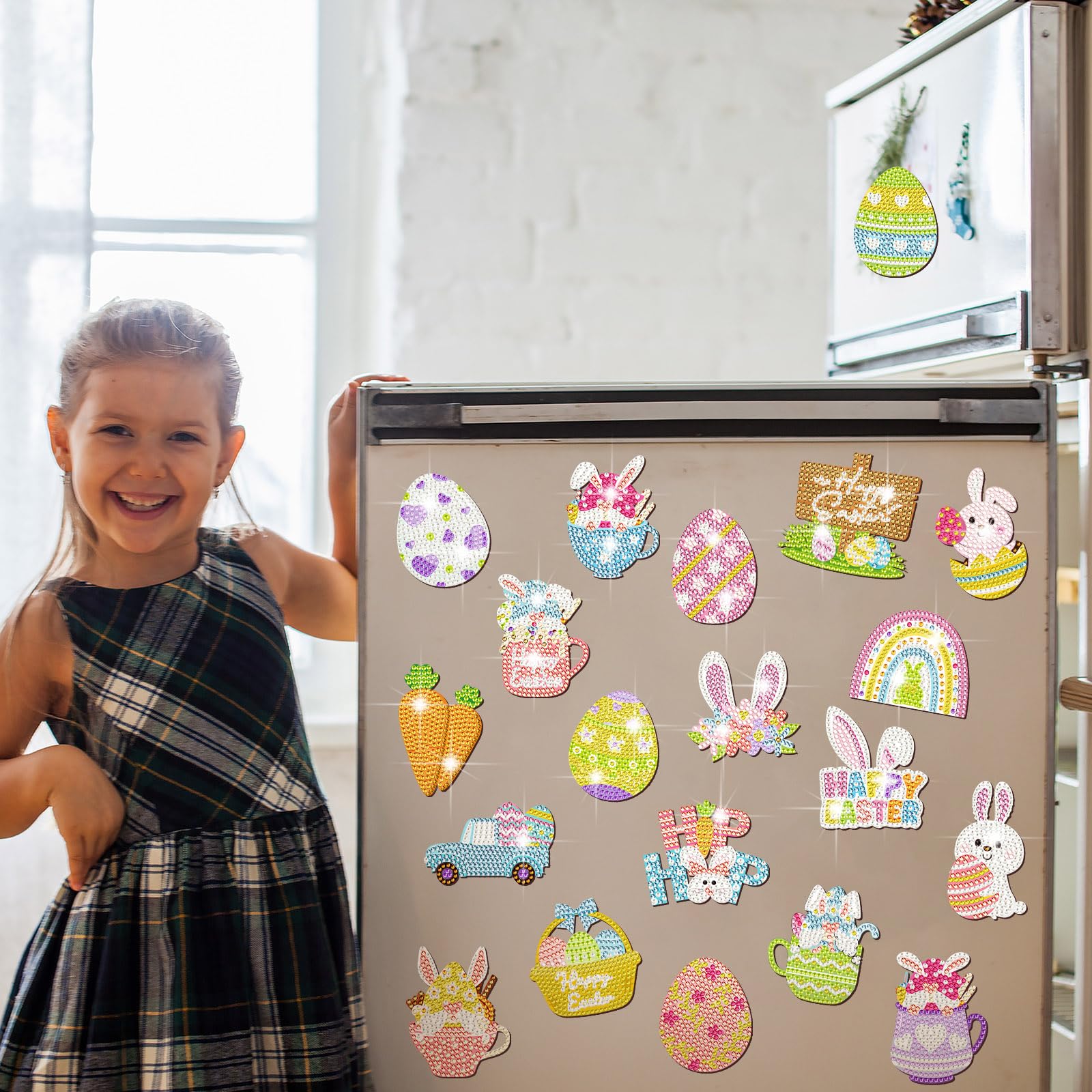 20Pcs Easter Diamond Painting Magnets - DIY Bunny Egg Refrigerator Magnets Kit for Easter Decor, Kitchen Fridge, Whiteboard & Craft Decoration | Holiday Diamond Art Stickers for Kids & Adults