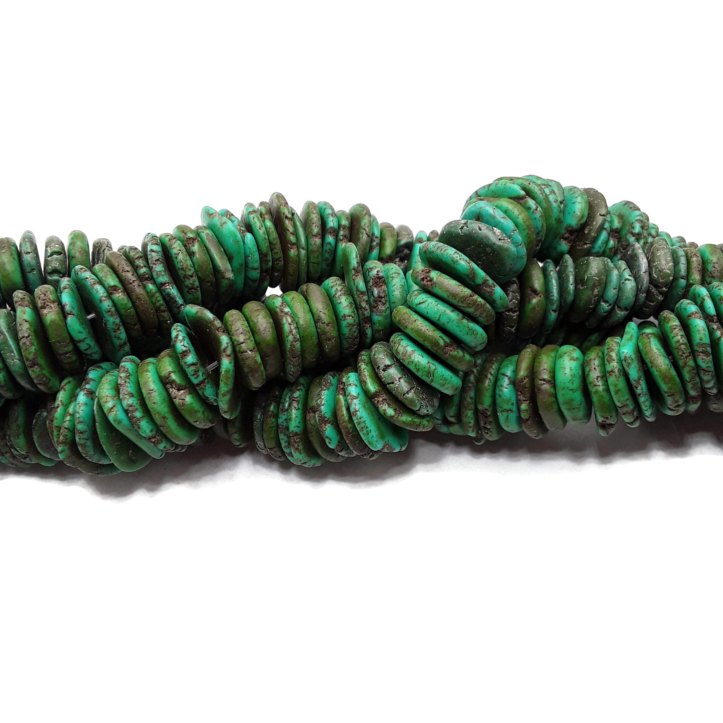 Dark Green Magnesite Turquoise Graduated Slice Beads 10-20mm (15.5 Inch Strand) for Jewelry Making, DIY Crafts & Boho Necklace Designs