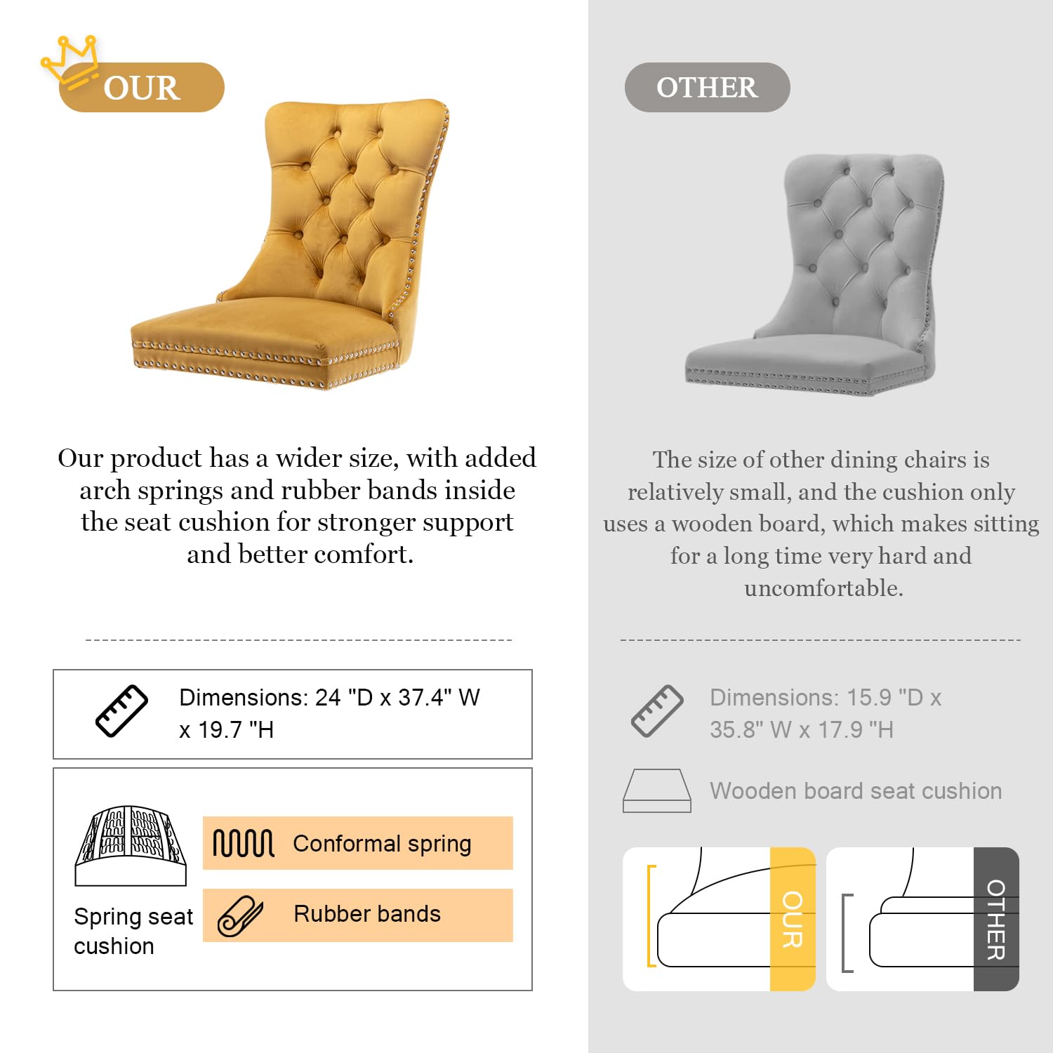 Virabit Velvet Dining Chairs Set of 4 - Tufted Upholstered Chairs with Nailhead Trim & Ring Pull Design, Solid Wood Frame for Kitchen, Dining Room or Bedroom (Gold) - Perfect for Modern Home Decor & Entertaining Guests