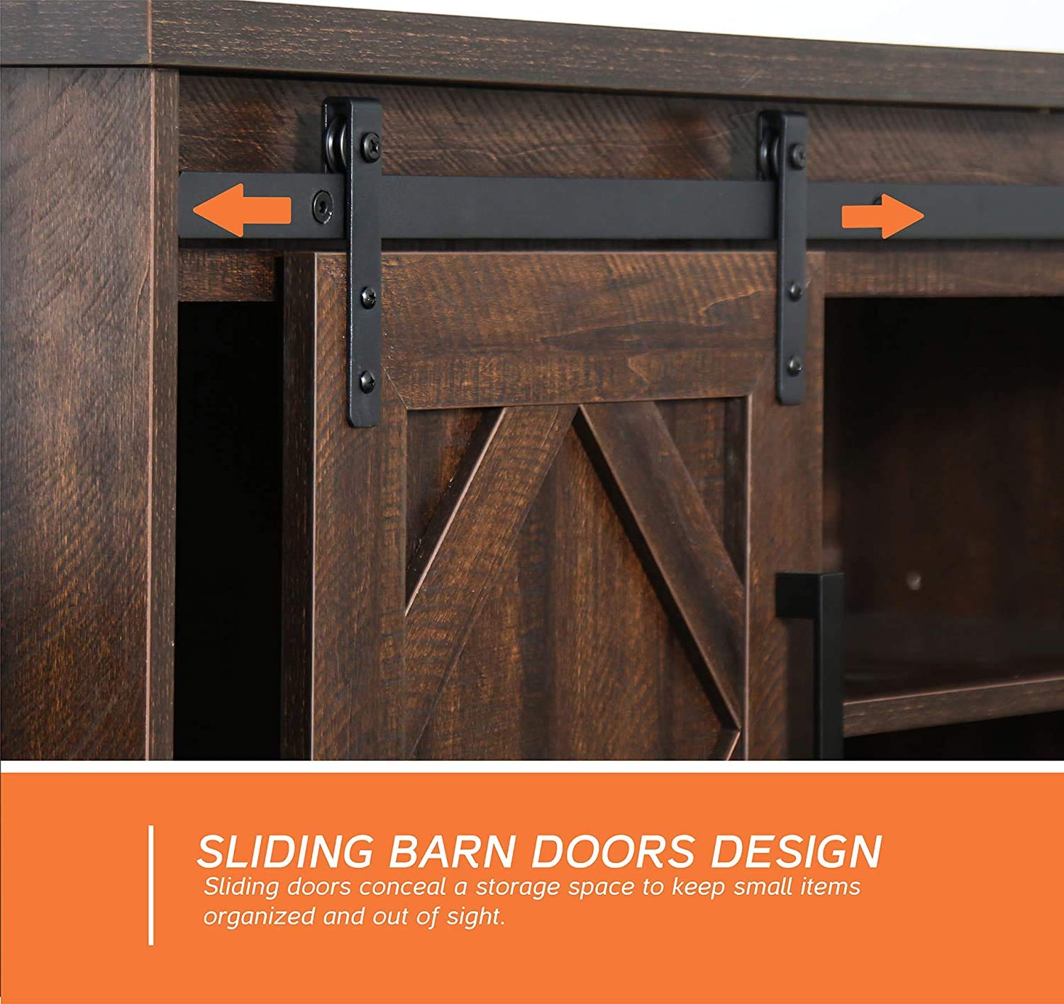 WAMPAT 65 Inch LED TV Stand with Sliding Barn Doors - Rustic Brown Modern Farmhouse Entertainment Center for Living Room, Bedroom & Home Theater Setup