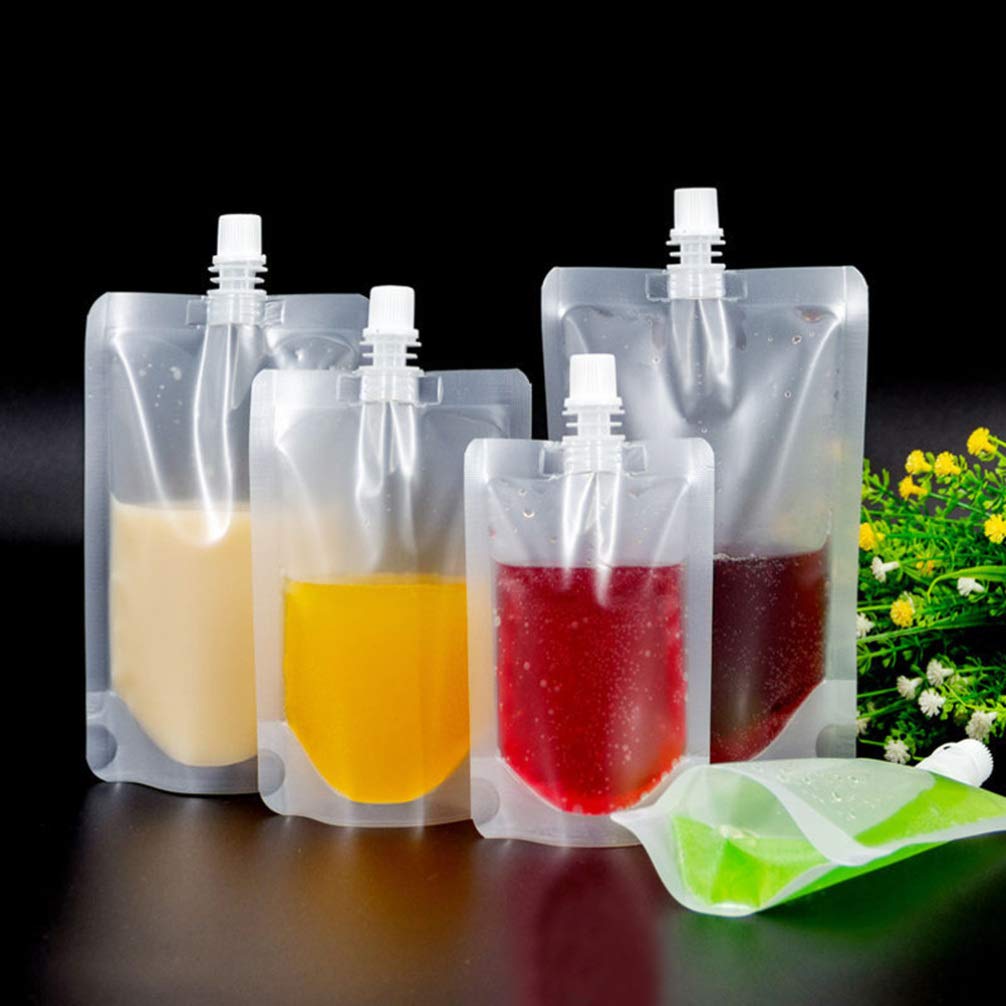 50pcs 380ml Reusable Stand Up Drink Pouches - Leak Proof Juice Bags for Hot & Cold Beverages - Perfect for Cruises, Picnics, Camping & Outdoor Activities