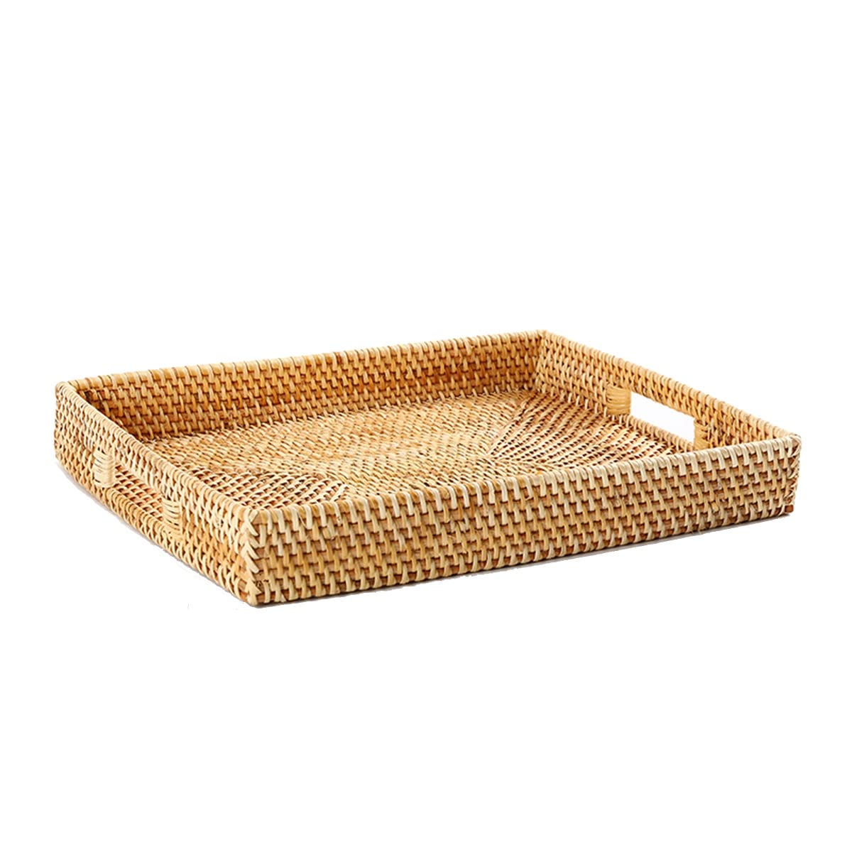 Handmade Rattan Dinner Plate - Rustic Square Woven Tray with Handles for Dining, Breakfast, Coffee, Tea & Snacks | Decorative Storage Serving Tray for Parties, Home Decor & Entertaining