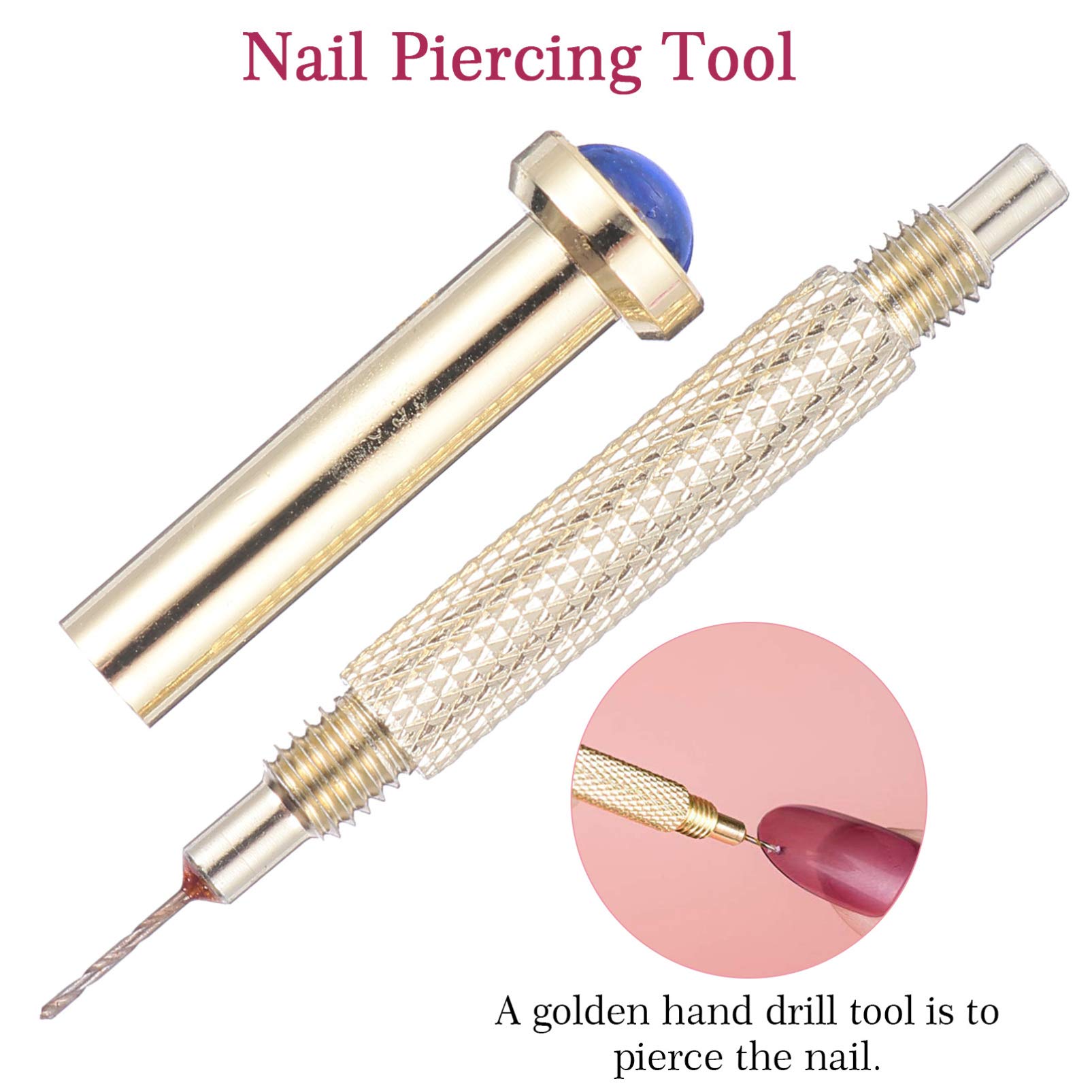 24PCS Rhinestone Nail Art Charms Set with Piercing Tool - DIY Nail Decorations for Acrylic Gels & Tips - Hand Drill for Nail Piercing - Perfect for Salon, Home Manicure & Nail Art Design