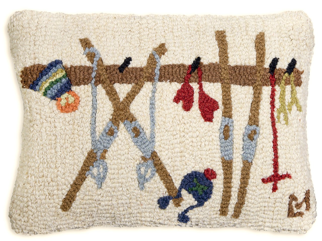 Handmade Wool Ski Rack Decorative Throw Pillow 14x20 Inches - Artist-Designed Winter Sports Couch & Bed Pillow - Machine Washable & Durable - Perfect for Cozy Cabins, Ski Lodges & Winter Home Decor
