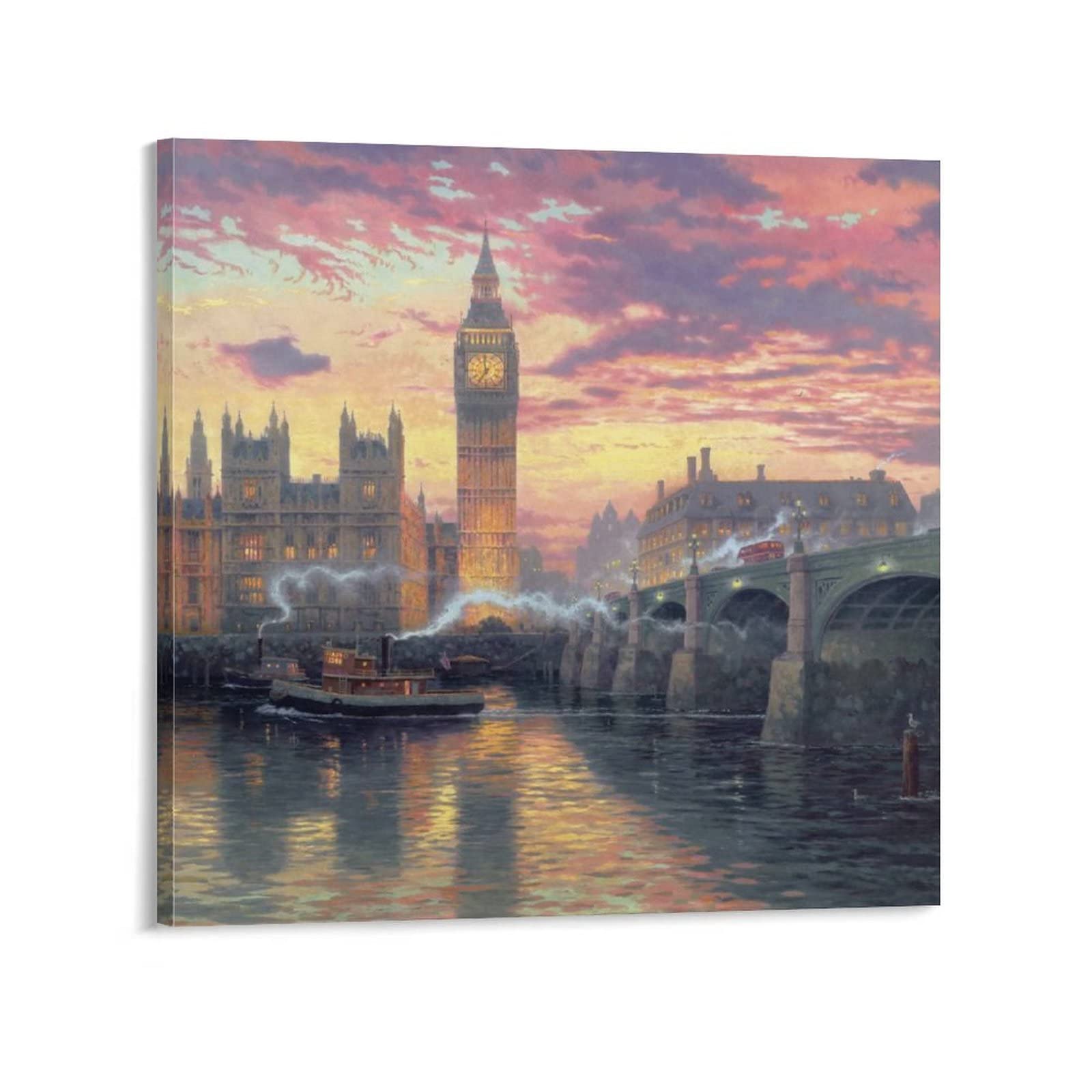 Classic London Bridge & Big Ben Landscape Oil Painting Art Poster - Aesthetic Canvas Wall Art for Living Room, Bedroom Decor - 24x36 Inch (60x90cm) & 24x24 Inch (60x60cm) - Perfect Gift for Home, Office, Cafe Wall Decoration