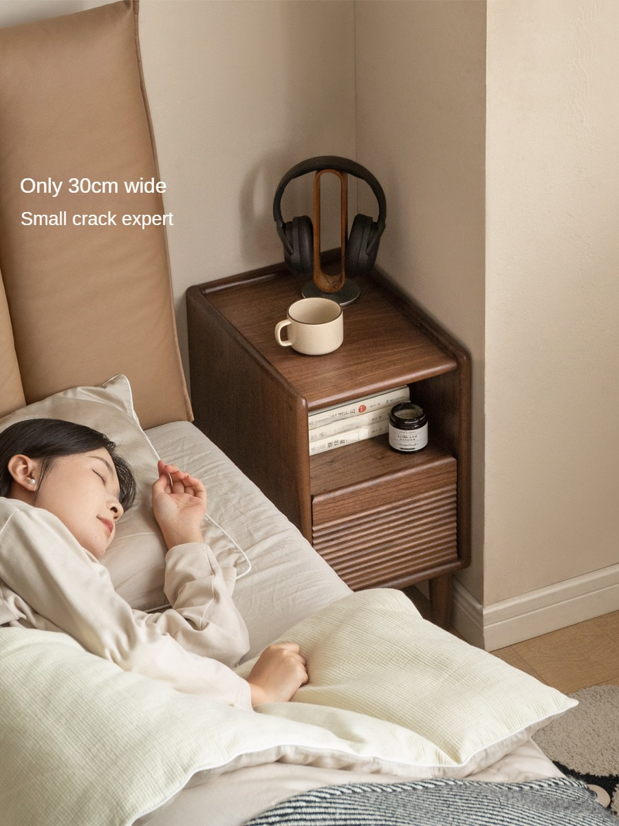 Solid Black Walnut Wood Nightstand with Narrow Design - Perfect for Small Bedrooms, Apartments & Modern Home Decor