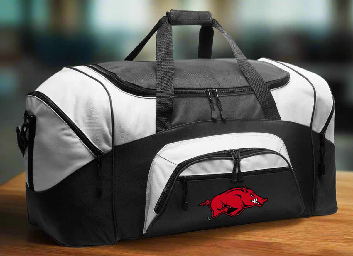 Official Arkansas Razorbacks Large Duffel Bag - Black University of Arkansas Gym Bag, Travel Suitcase & Overnight Bag for Sports, Work & Weekend Getaways