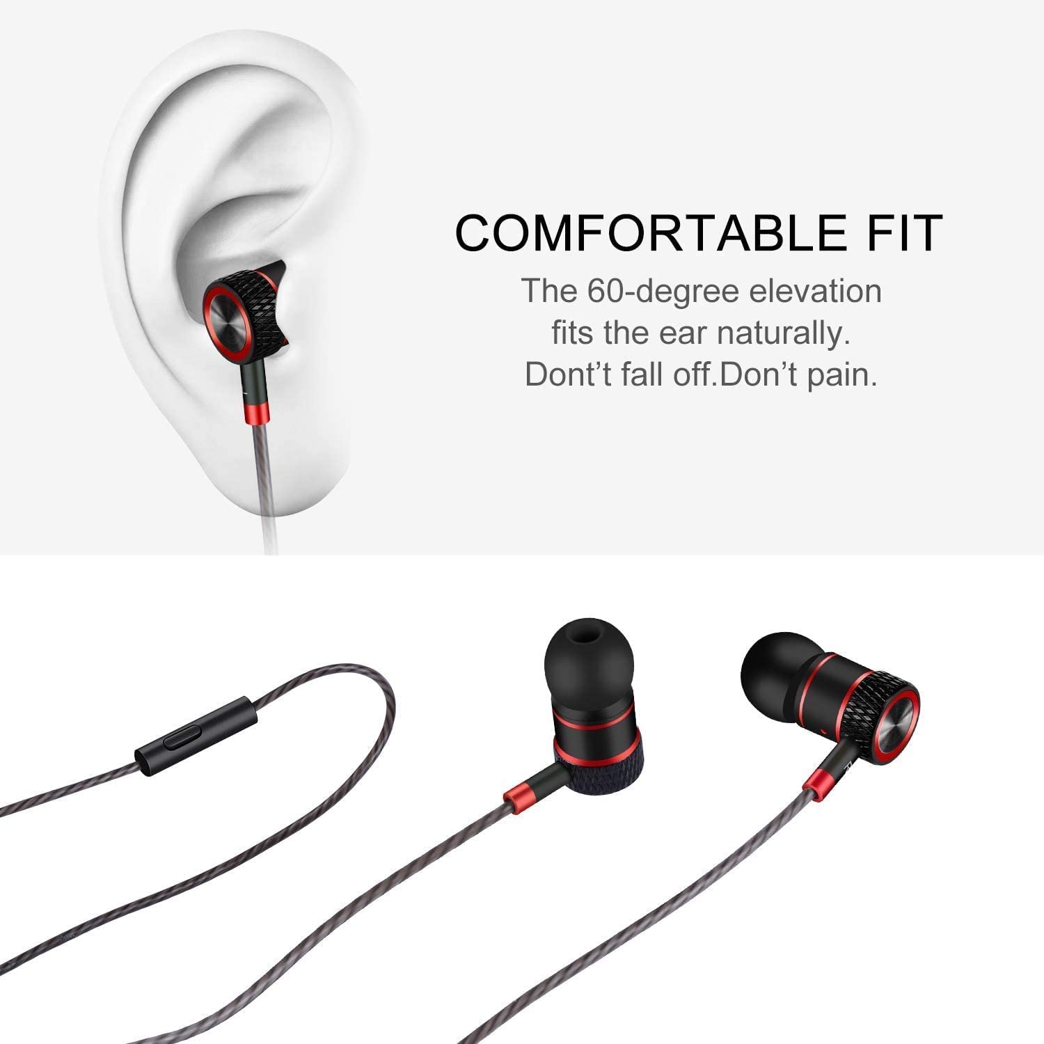 Noise Cancelling In-Ear Wired Stereo Headphones with Microphone - Compatible with Huawei, Android Smartphones & MP3 Players - Perfect for Gaming, Calls & Music Listening