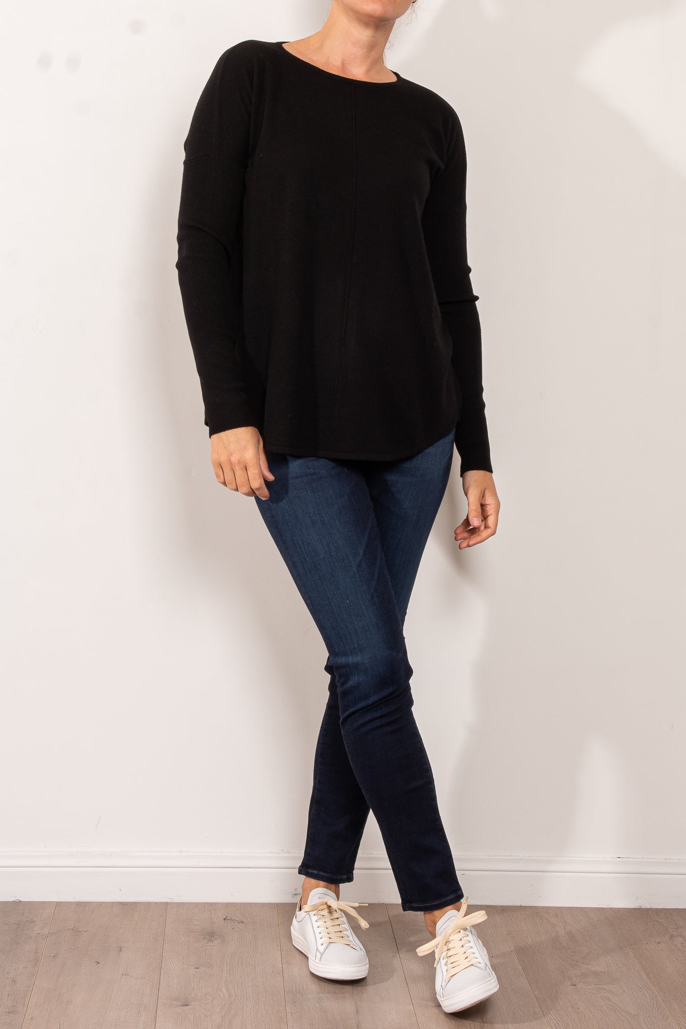 Bridge & Lord Curved Hem Crew Neck Sweater for Women - Soft Knit Pullover for Casual Wear & Office Outfits