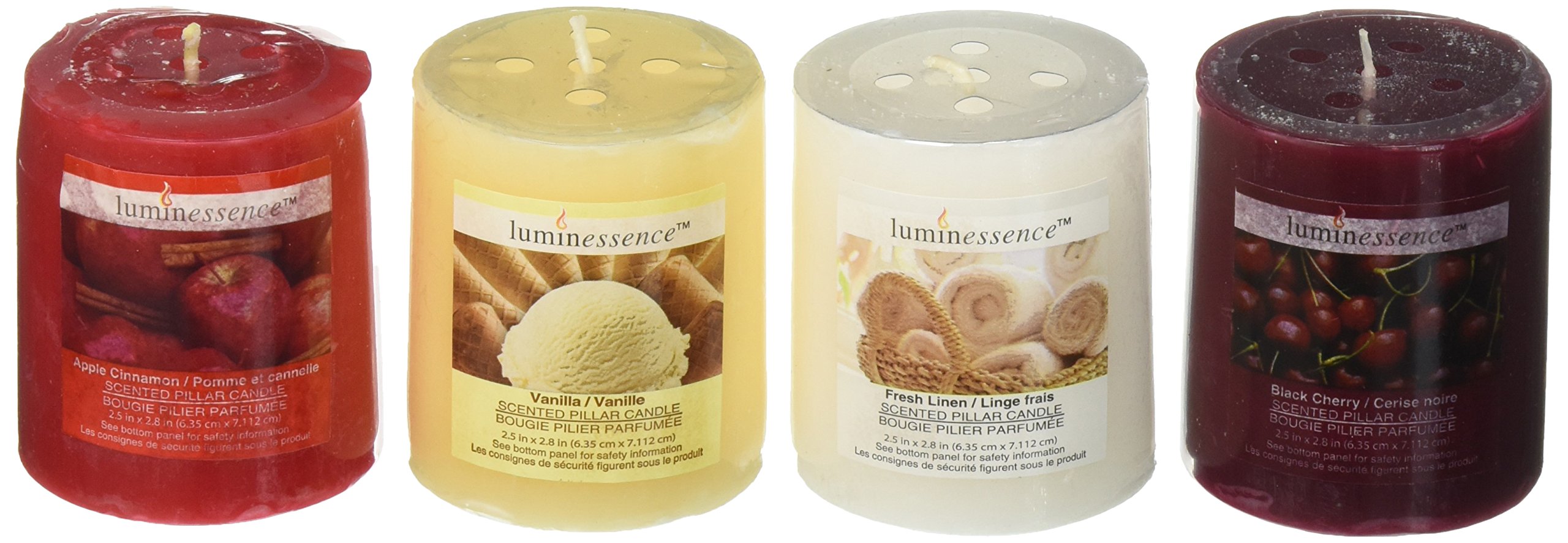 Luminessence Assorted Scented Pillar Candles Set of 4 - Vanilla, Black Cherry, Apple Cinnamon & Fresh Linen Fragrances | Home Decor, Romantic Dinner, Relaxation & Aromatherapy
