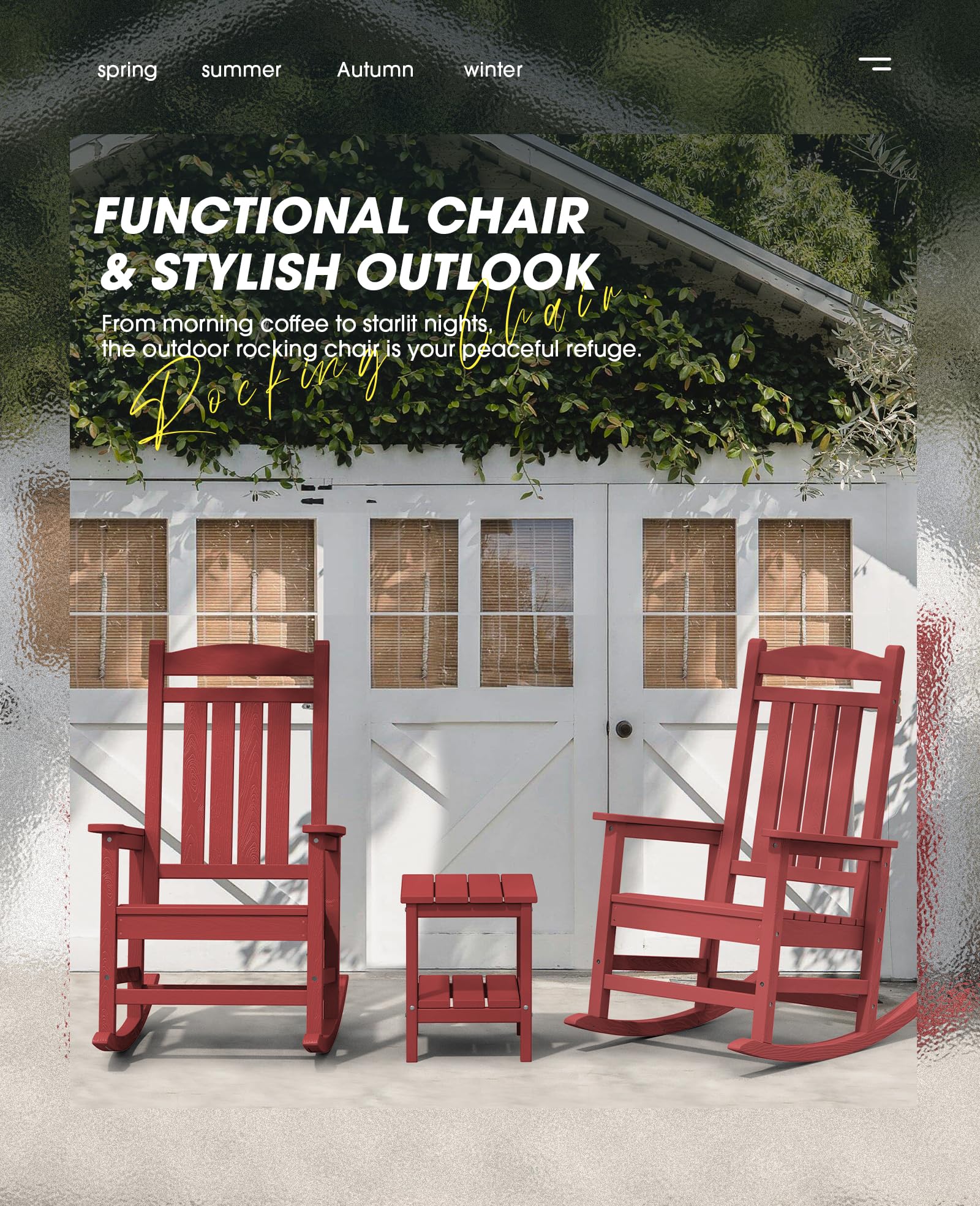KINGYES Weather-Resistant Outdoor Rocking Chair - High Back Patio Rocker for Adults, Dark Red - Perfect for Porch, Garden & Backyard Relaxation