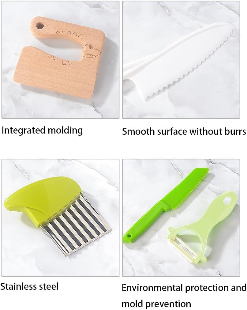 Ensiven Kid-Safe Kitchen Set for Toddlers - Montessori Cooking Tools, Child-Safe Knives & Utensils for Real Cooking | Perfect for Early Learning, Pretend Play & Family Cooking Activities
