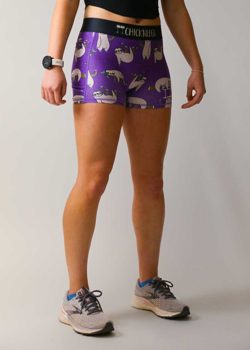 Women's High Waist Sloth Print 3-Pack Compression Shorts - Soft Breathable Workout Leggings for Yoga, Running & Gym