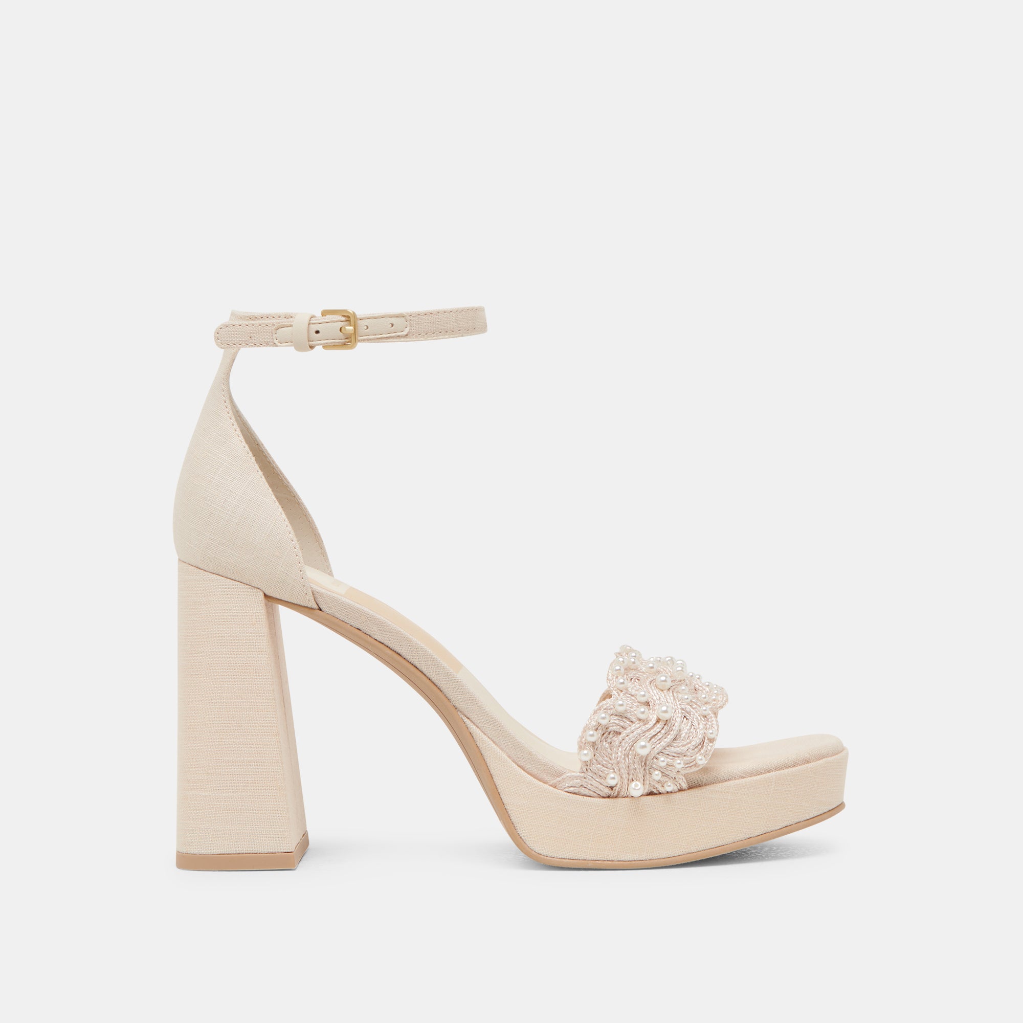 PELTIN Women's Pearl Embellished Heels - Vanilla Woven Raffia Sandals for Summer Weddings & Beach Parties