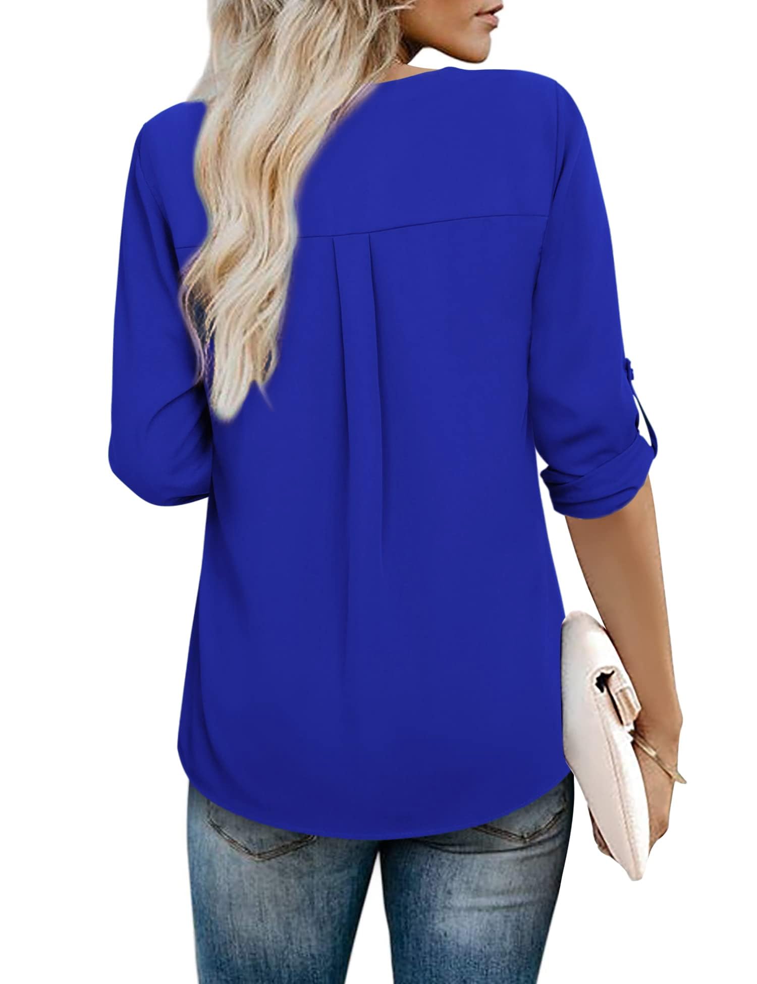 Youtalia Women's Casual Blouse Loose V-Neck 3/4 Sleeve Tunic Top - Perfect for Office, Date Night & Everyday Wear