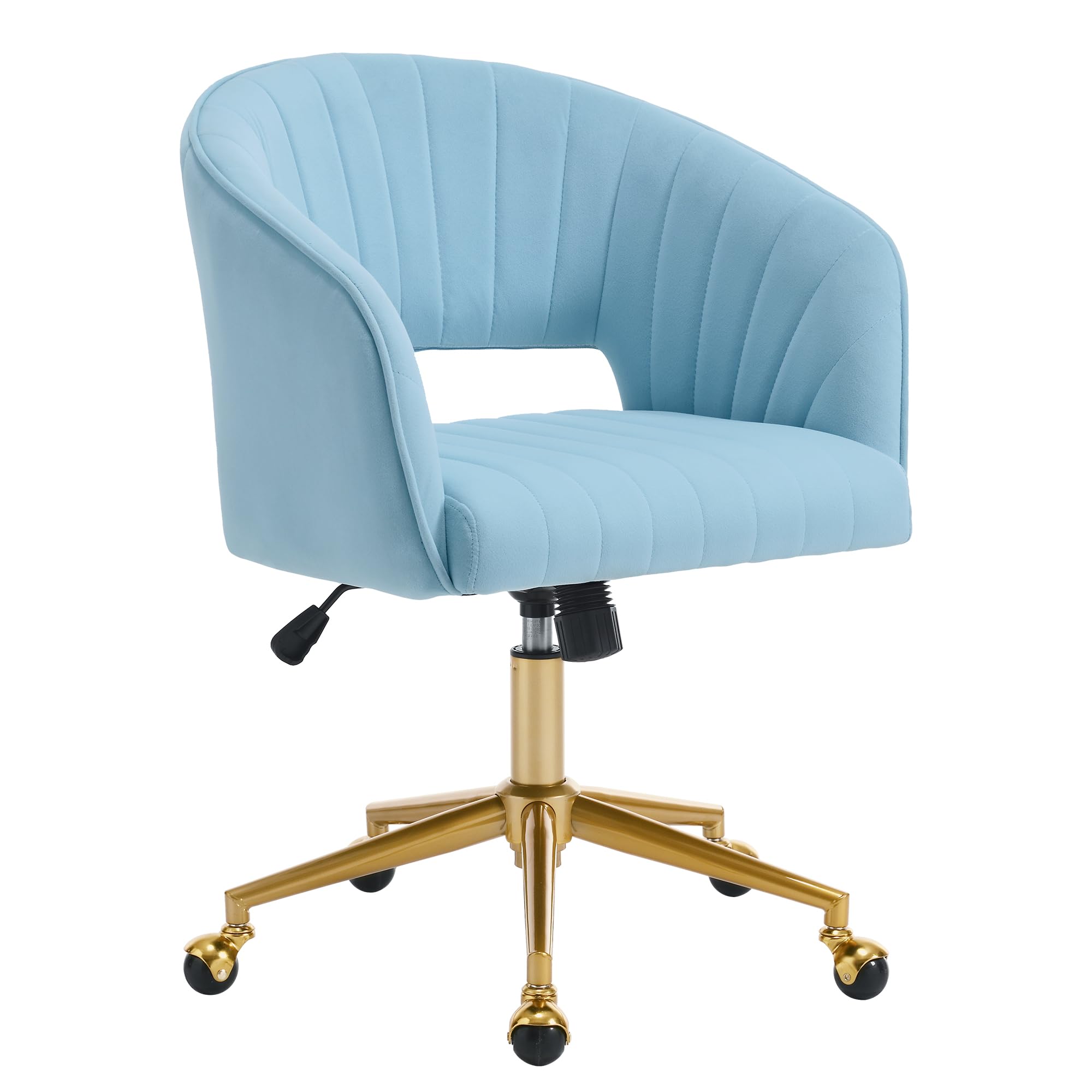 Ergonomic Velvet Swivel Office Chair with Gold Base - Modern Tufted Accent Armchair for Women & Girls - Comfortable Computer Desk Chair for Home Office, Study & Living Room (Blue) - Perfect for Work, Gaming & Relaxation