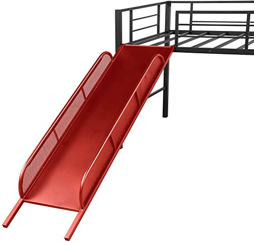 **Metal Twin Low Loft Bed with Slide & Guardrails for Kids - Safe Toddler Bed for Boys & Girls, No Box Spring Needed, Space-Saving Multifunctional Design (Red) - Perfect for Small Bedrooms, Playrooms & Dorm Decor**
