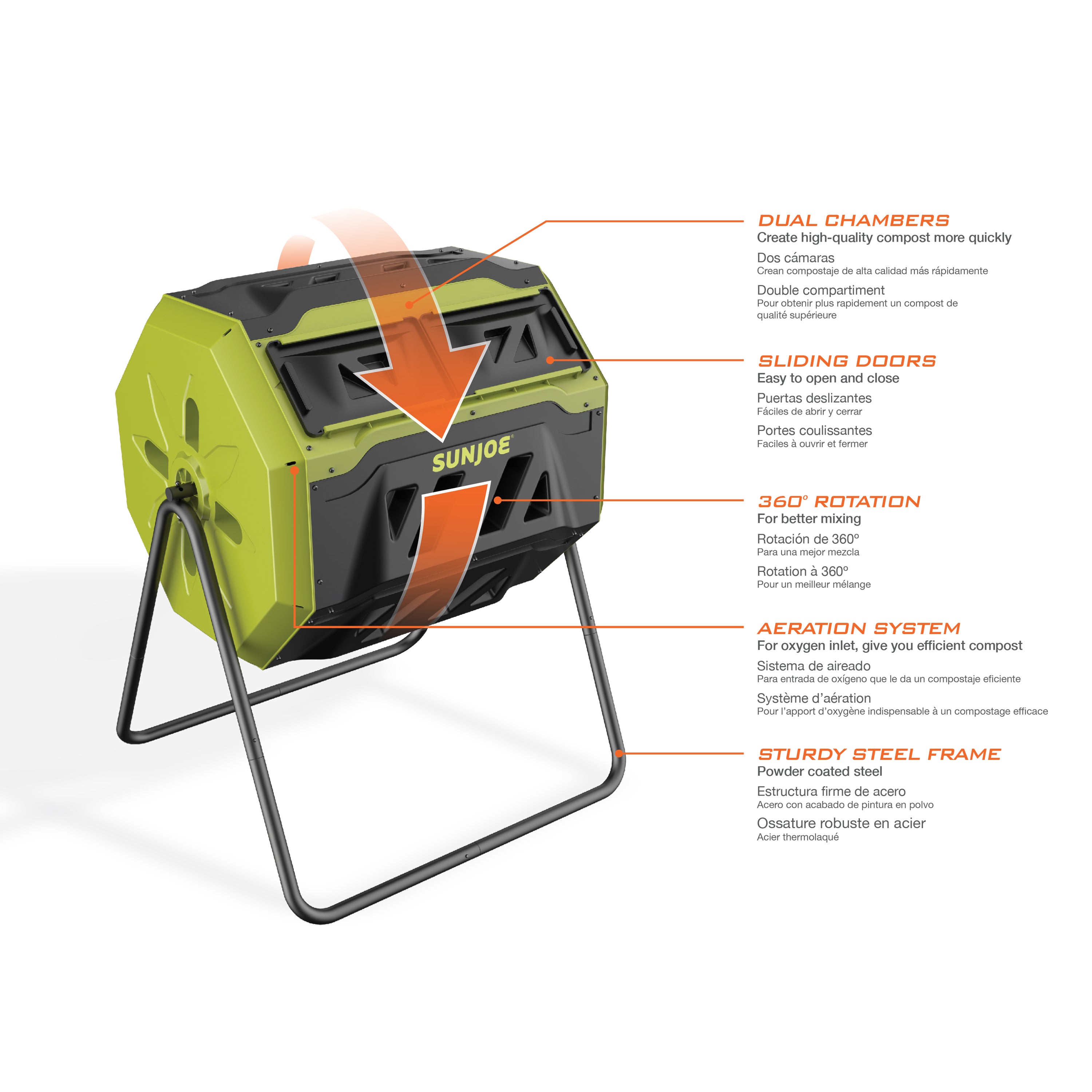 Sun Joe SJ CMPS1 All Season Outdoor Tumbling Composter - 42 Gallon Dual Chamber Compost Bin for Fast Organic Waste Recycling | Perfect for Backyard Gardening, Eco-Friendly Composting & Sustainable Living