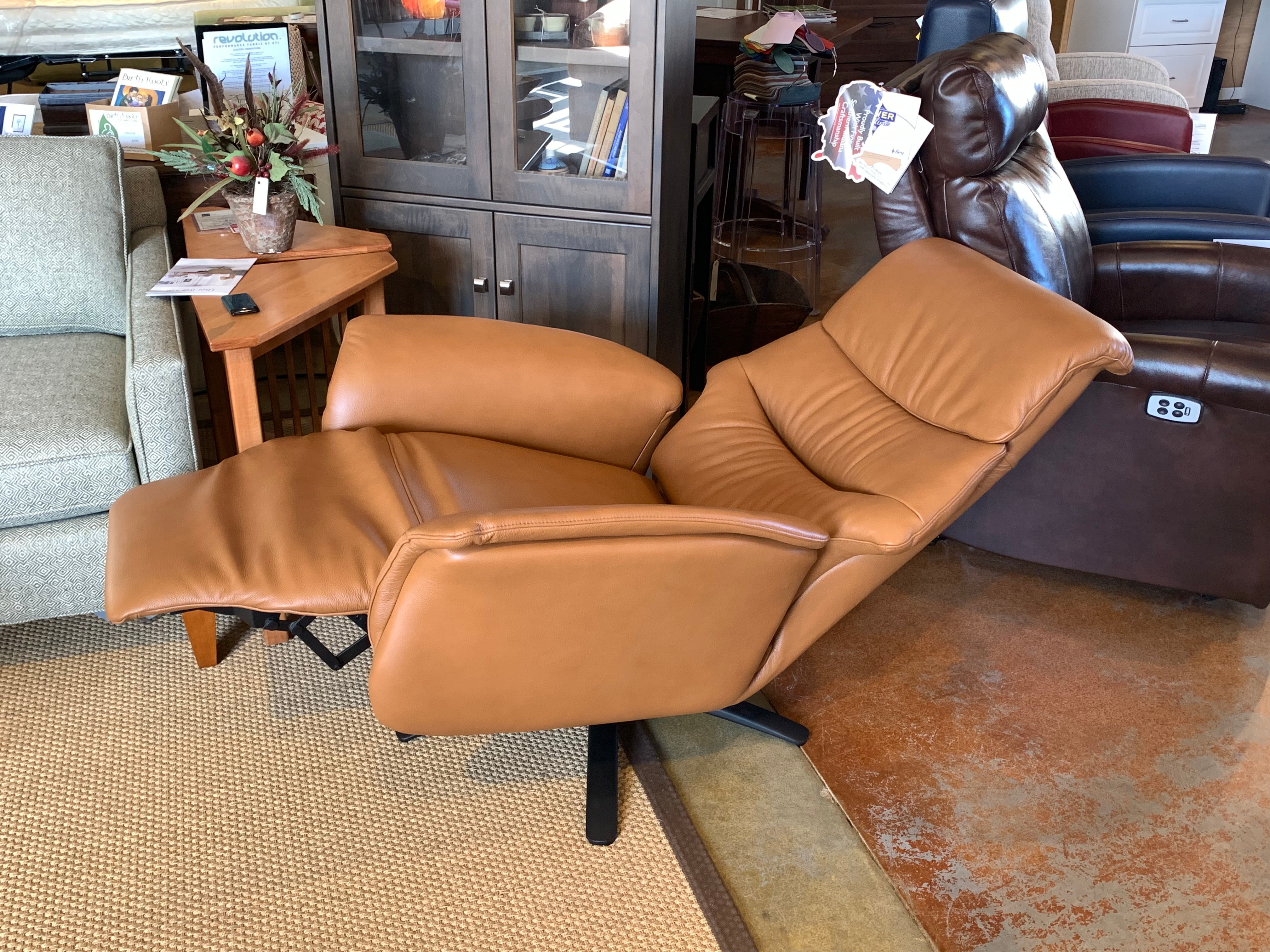 Hjort Knudsen 8051 Superior Swivel Recliner Medium Brown Leather - Ergonomic Office Chair with 360° Rotation & Adjustable Reclining for Home Theater, Gaming Room & Executive Office (Showroom Model)