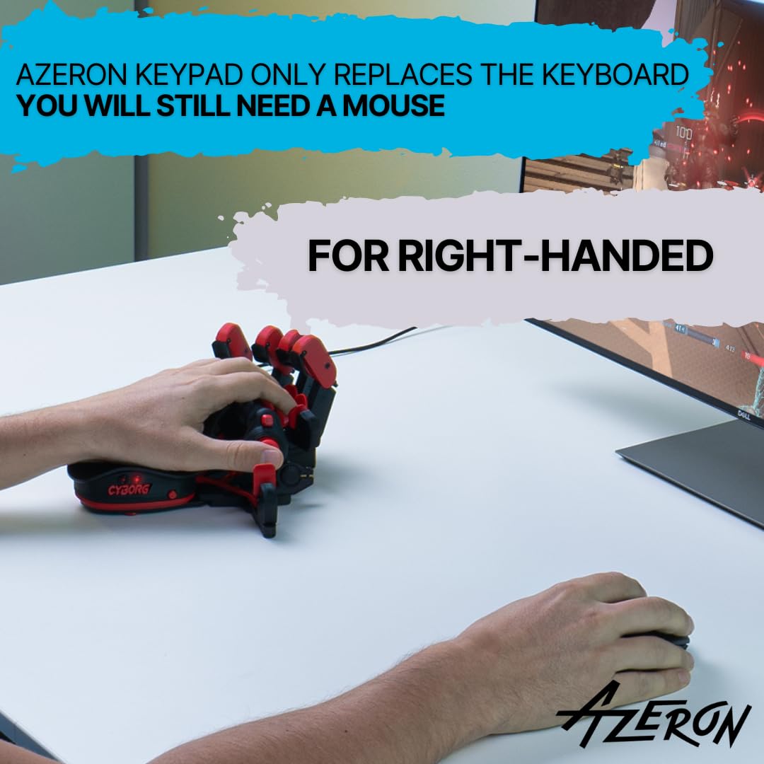 Azeron Cyborg Programmable One-Handed Gaming Keypad for PC - Ergonomic Analog Thumbstick & 29 Programmable Buttons - 3D Printed Right-Handed Keyboard - Perfect for FPS, MMO, MOBA and Esports Gaming